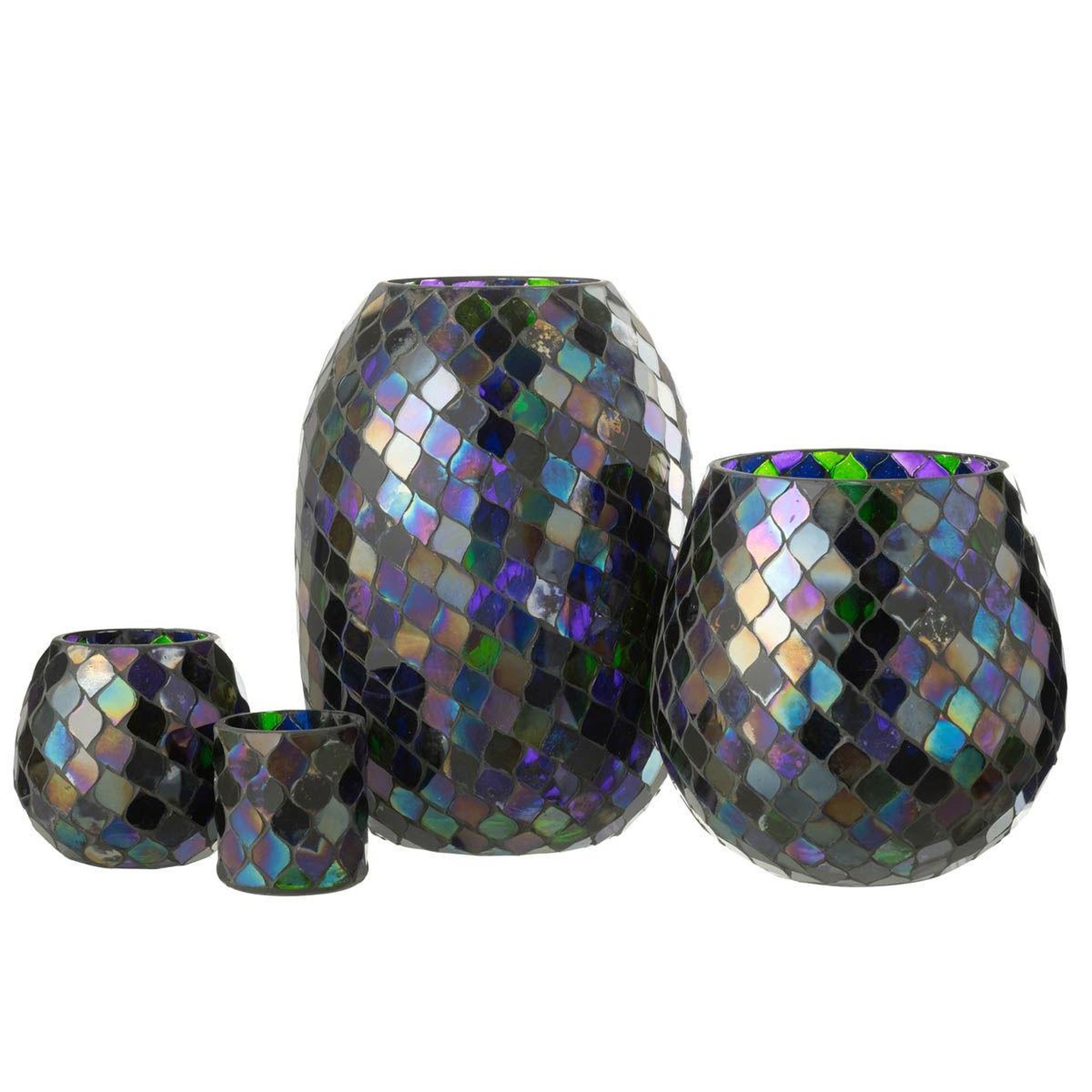 Voir la diapositive 4 : J-LINE Photophore Mosaïque en Verre  Carmen  25cm Mauve