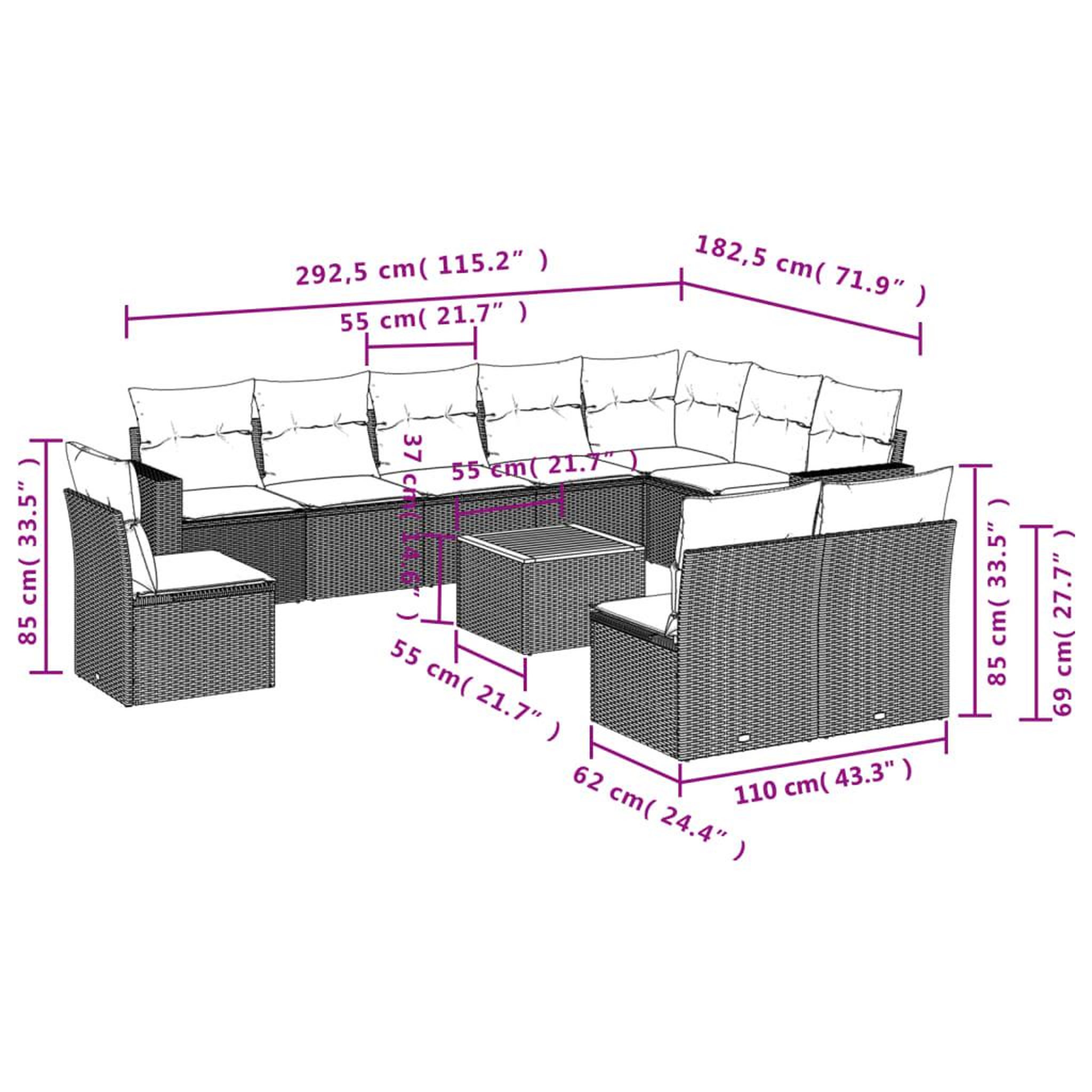 Voir la diapositive 6 : VIDAXL Salon de jardin 11 pcs avec coussins noir resine tressee