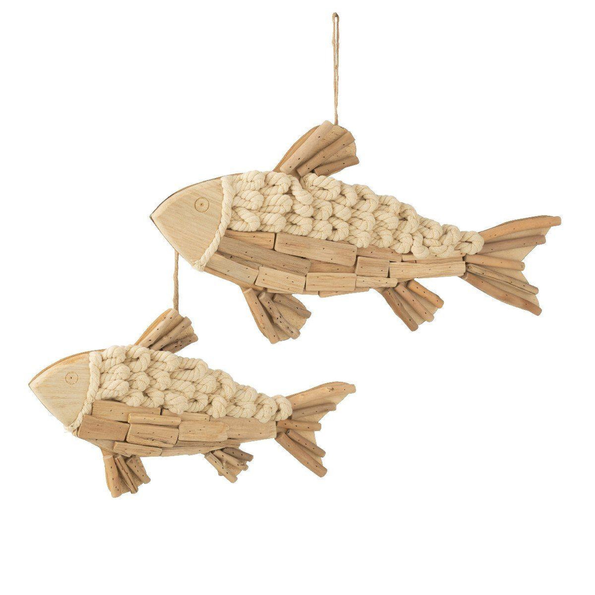 Voir la diapositive 2 : J-LINE Poisson déco à suspendre  bali  52cm naturel