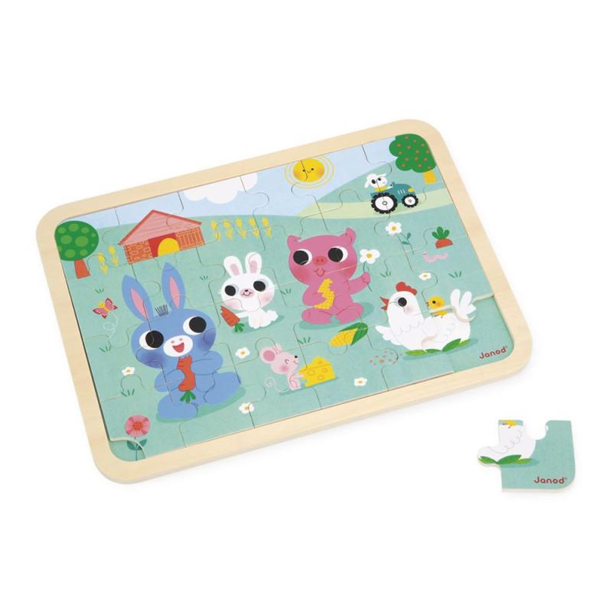 JANOD Puzzle en bois enfant 24 pièces – À la ferme – Janod