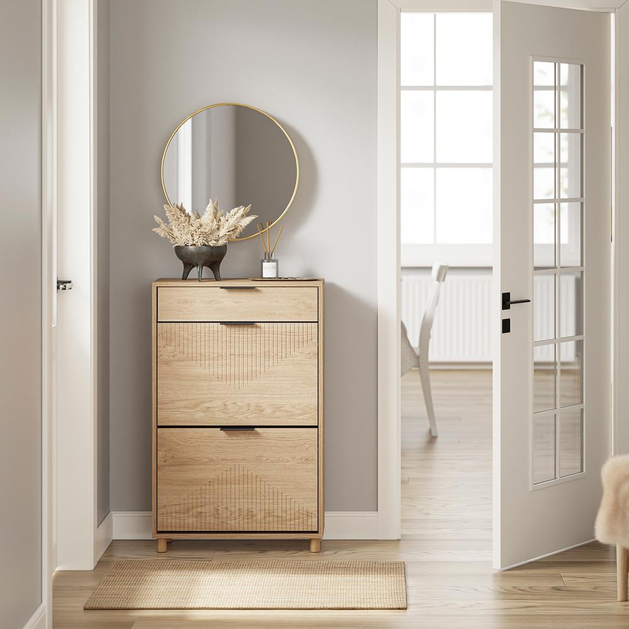 Voir la diapositive 6 : SOBUY Armoire à chaussures avec tiroir Light Oak 60x24x95cm FSR212-N