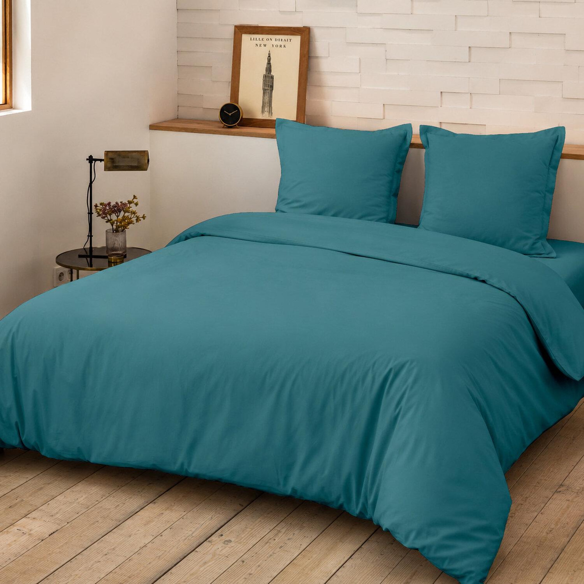 Voir la diapositive 2 : Home collection Parure de couette 100%percale de coton 80 fils/cm2-uni lin
