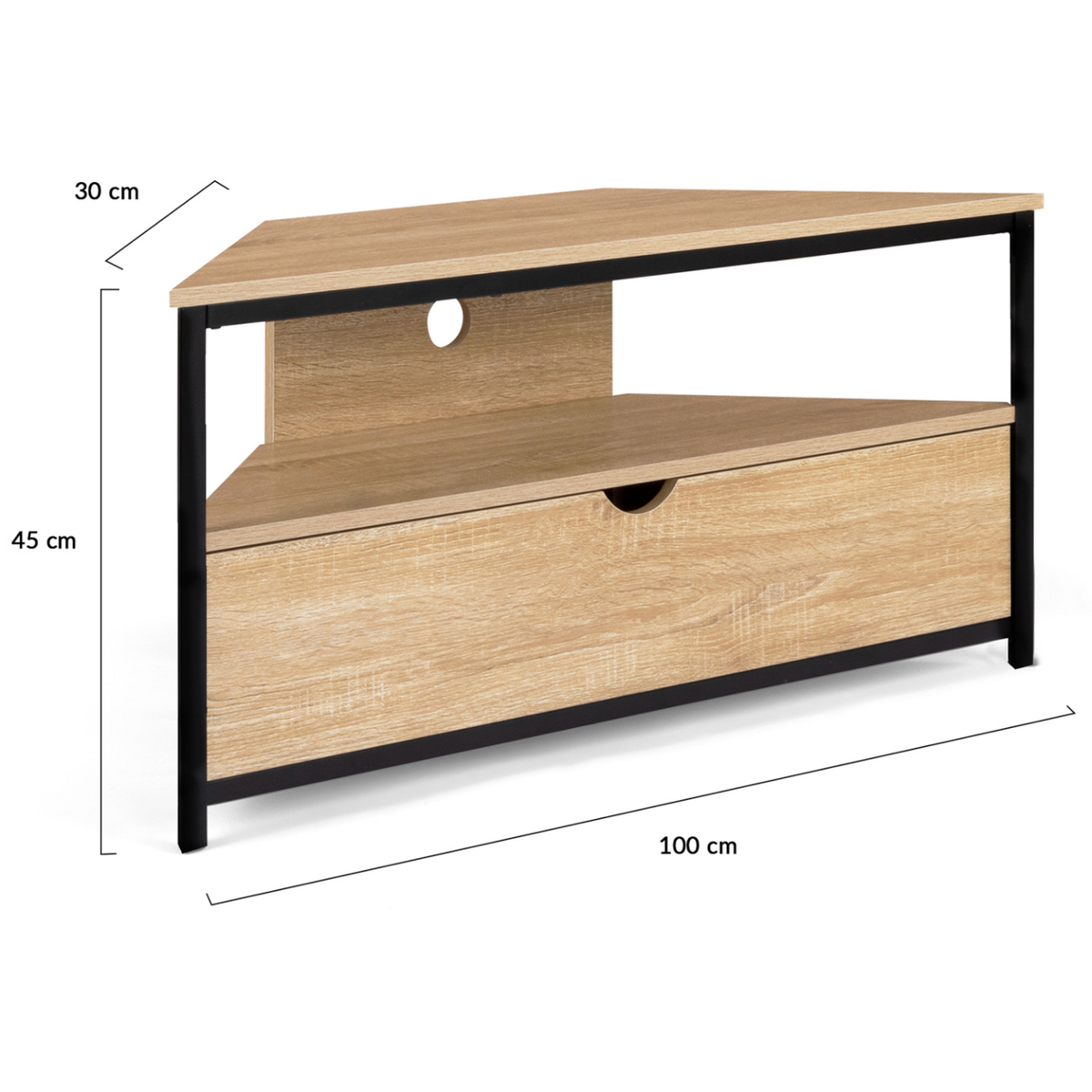 ID MARKET Meuble TV 100 cm d'angle DETROIT avec placard design industriel