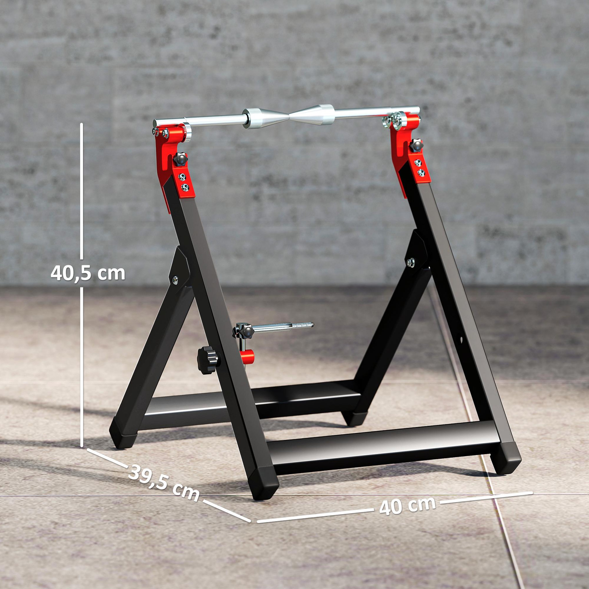 Voir la diapositive 3 : HOMCOM Équilibreuse moto pliable - équilibreuse manuelle de roues de moto - compatible jusqu'à 21 pouces - acier noir alu