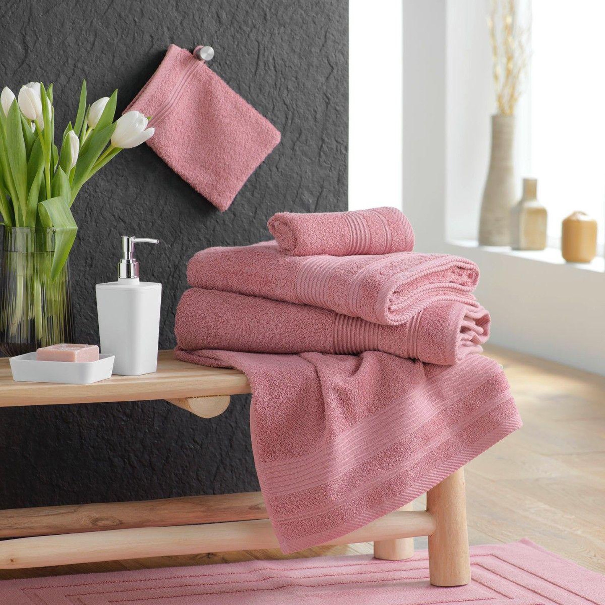 Voir la diapositive 3 : Douceur d'Intérieur Drap de douche  tendresse  70x130cm bois de rose