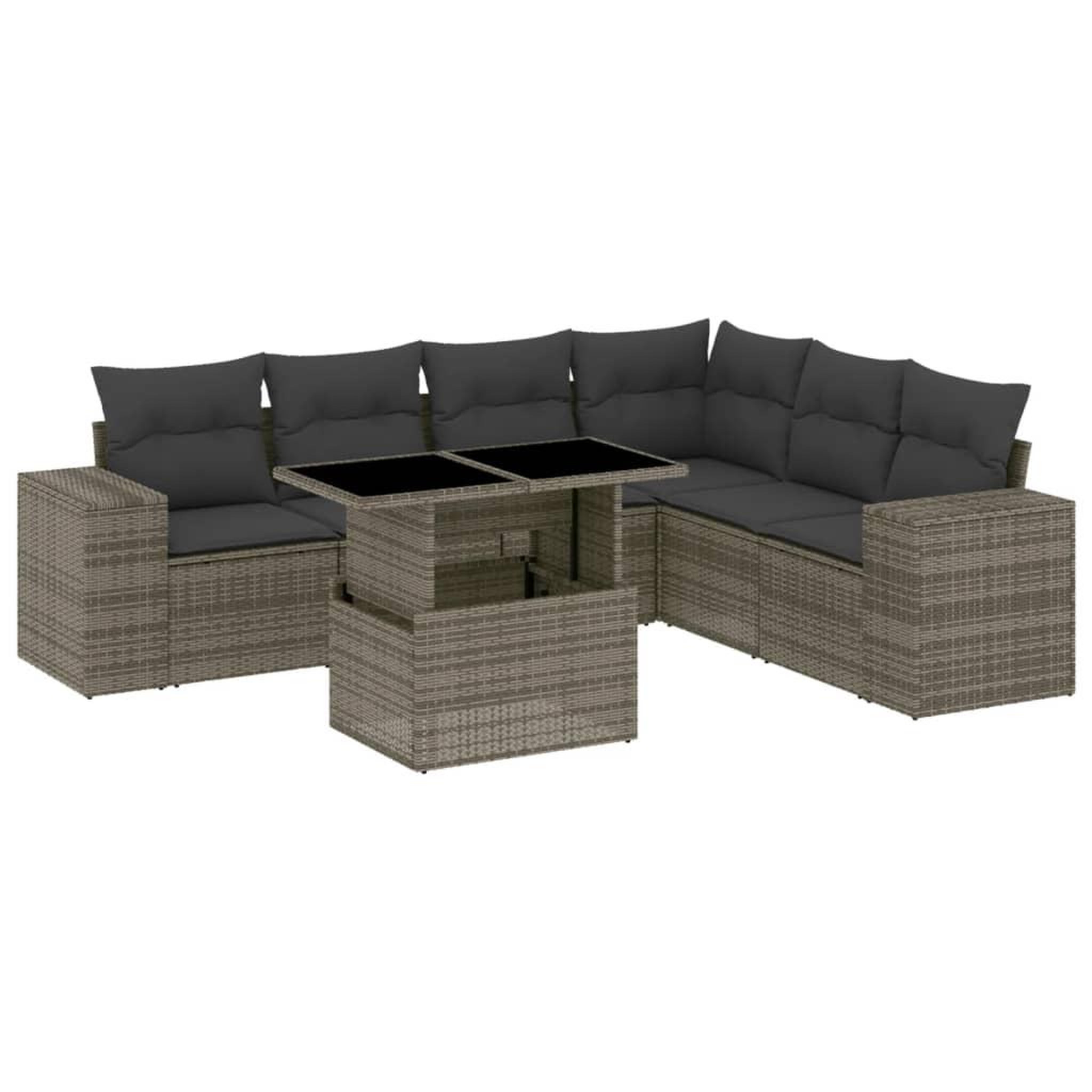 Voir la diapositive 2 : VIDAXL Salon de jardin avec coussins 7 pcs gris resine tressee