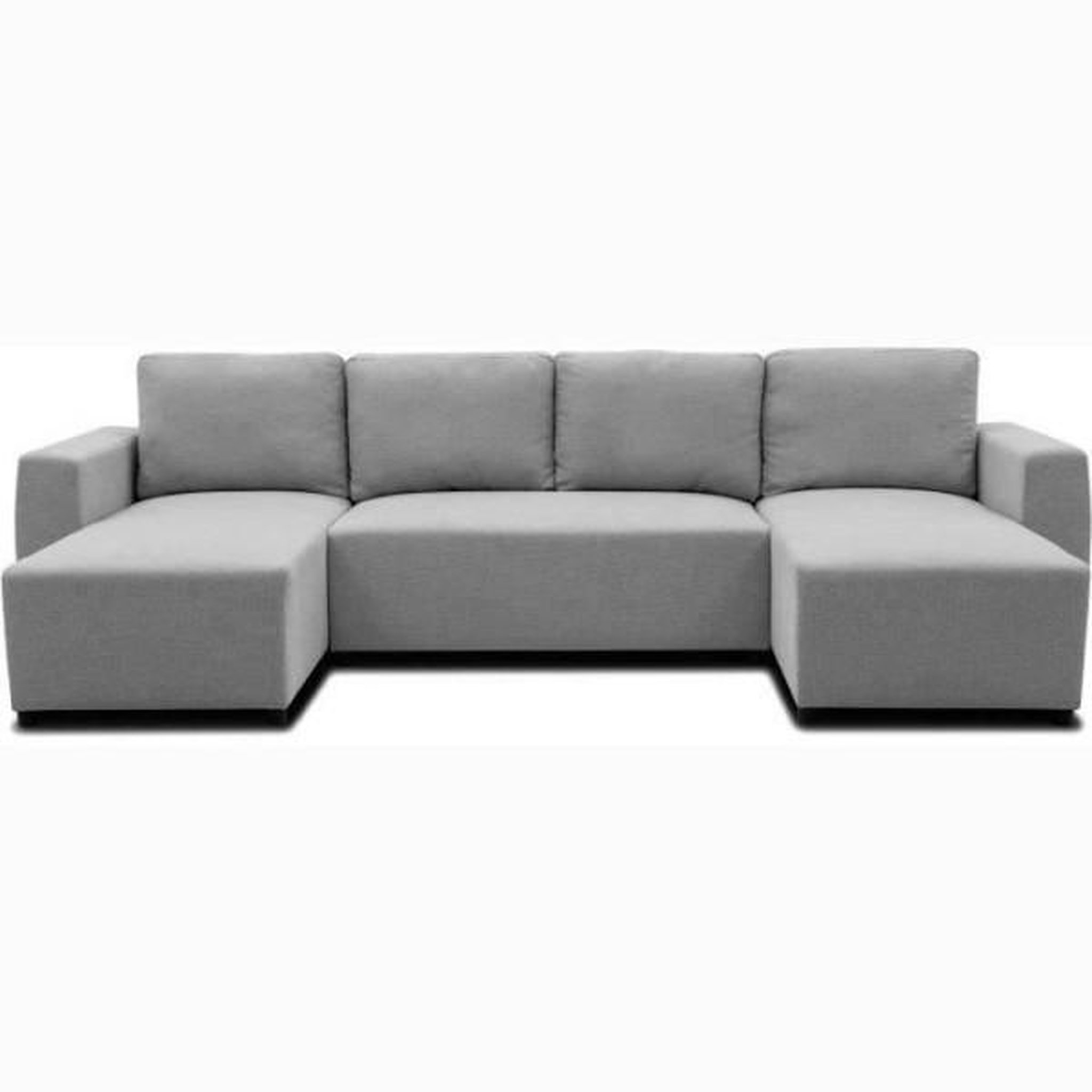 Voir la diapositive 3 : MARKET24 Canapé d'angle convertible panoramique PHARELL 5/6 places - Tissu souris - Coffre de rangement - L297 x P155 x H85 cm