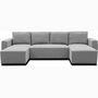 Voir la diapositive 3 : MARKET24 Canapé d'angle convertible panoramique PHARELL 5/6 places - Tissu souris - Coffre de rangement - L297 x P155 x H85 cm