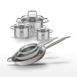 ELO Lot de 3 Poêles 24/28/32 cm Elo Relief Solution et 3 Faitouts Elo Citrin