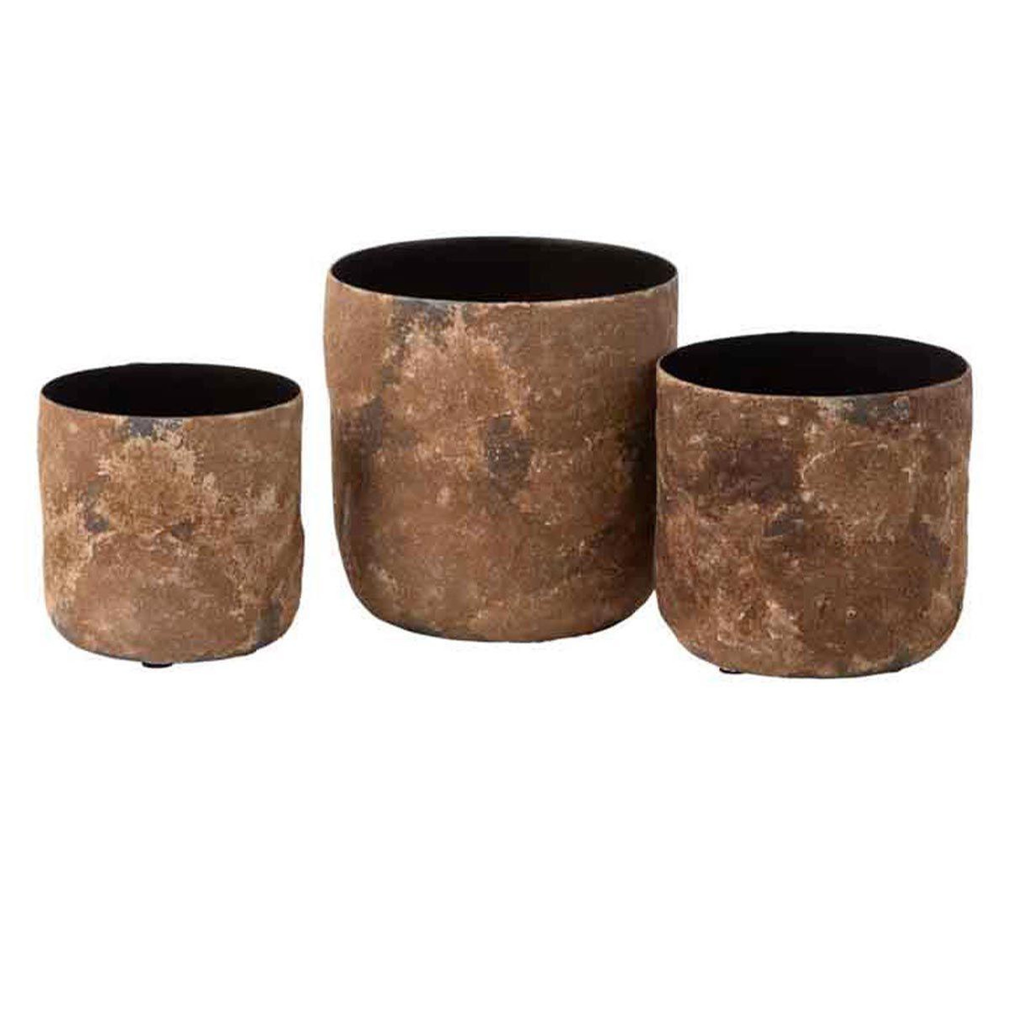 Voir la diapositive 1 : J-LINE Lot de 3 cache-pots en métal  effy  18cm marron