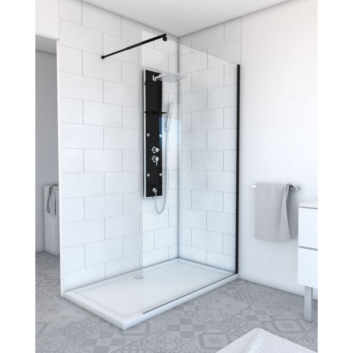 Paroi de douche à l'italienne profil noir 120x200 cm - PARMA 2 BLACK 120