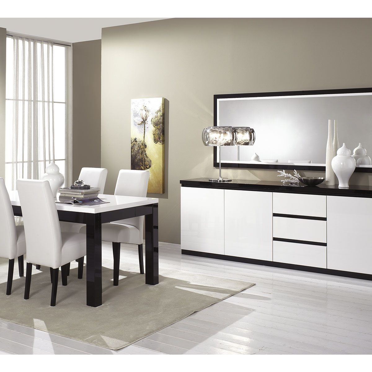 Buffet L220cm, 3 portes 3 tiroirs GENOVA, bicolore