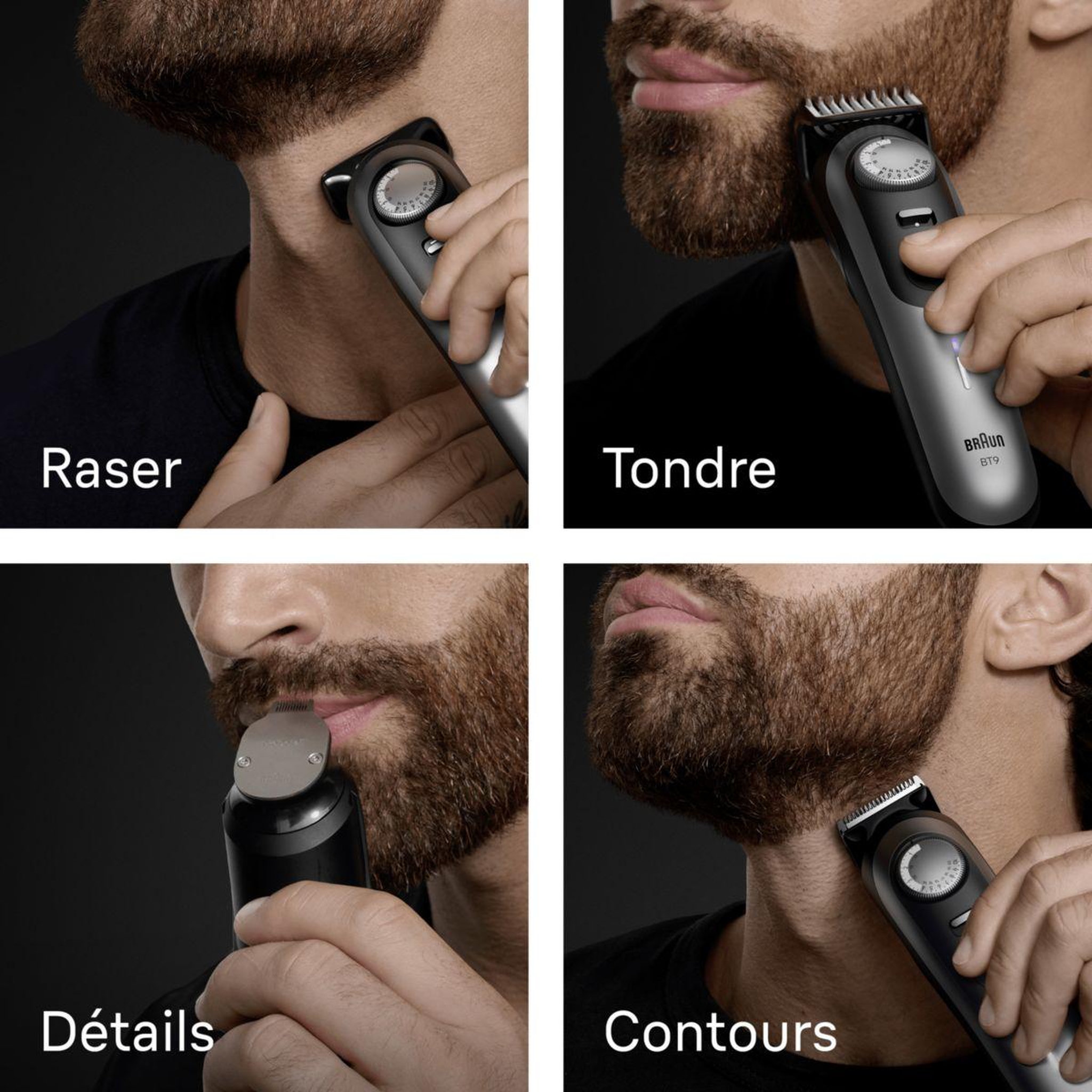 Voir la diapositive 5 : BRAUN Tondeuse barbe bt9520, molette réglable, 50 hauteurs de coupe, précision 0,25 mm, autonomie 180 mn