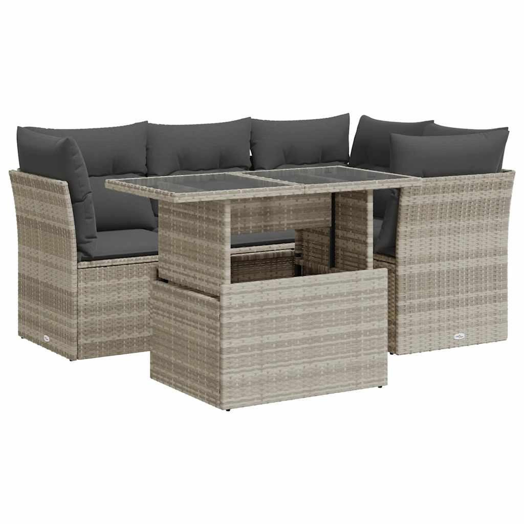 Voir la diapositive 2 : VIDAXL Salon de jardin 5 pcs avec coussins gris clair resine tressee