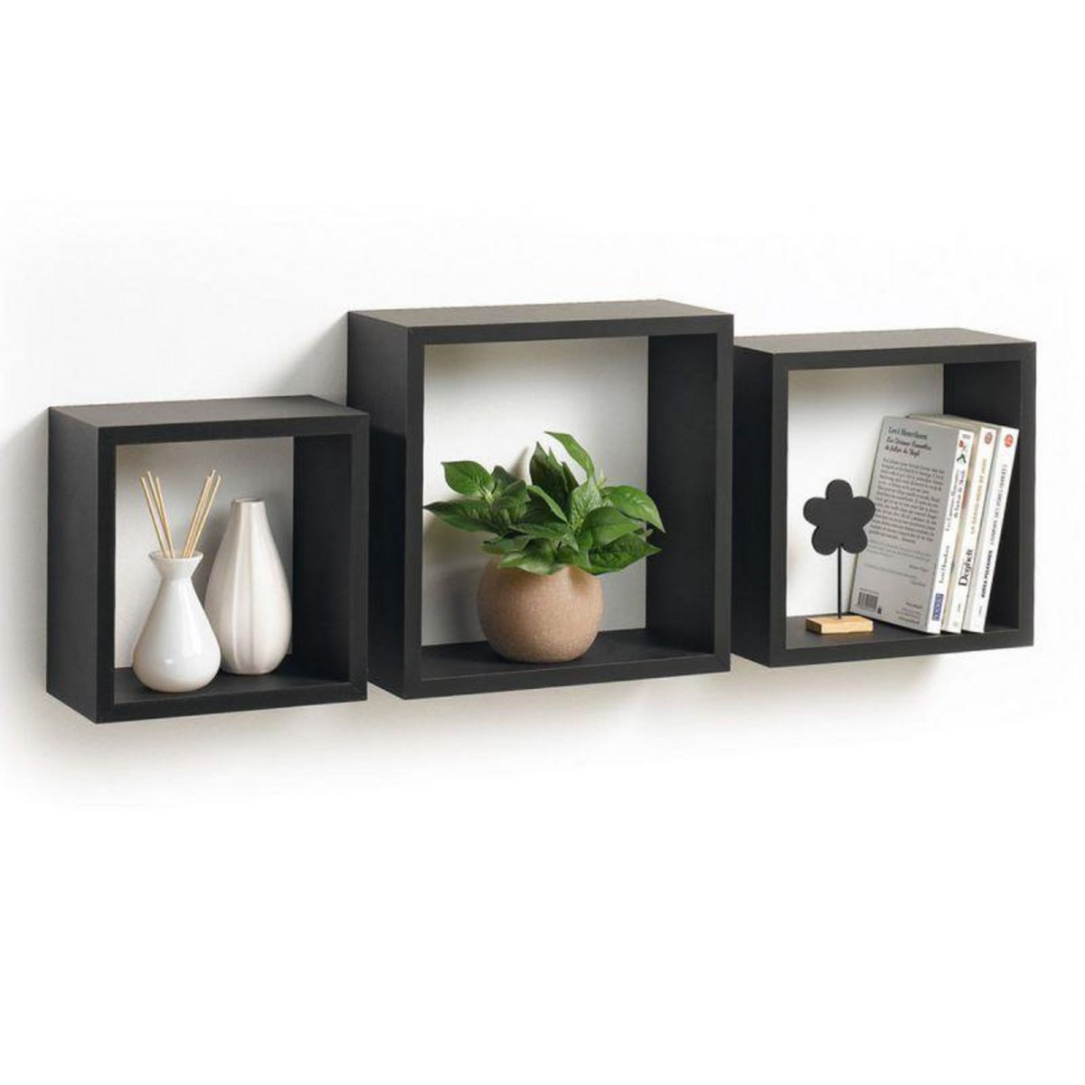 Paris Prix Lot de 3 Étagères Murales  Cube  30cm Noir