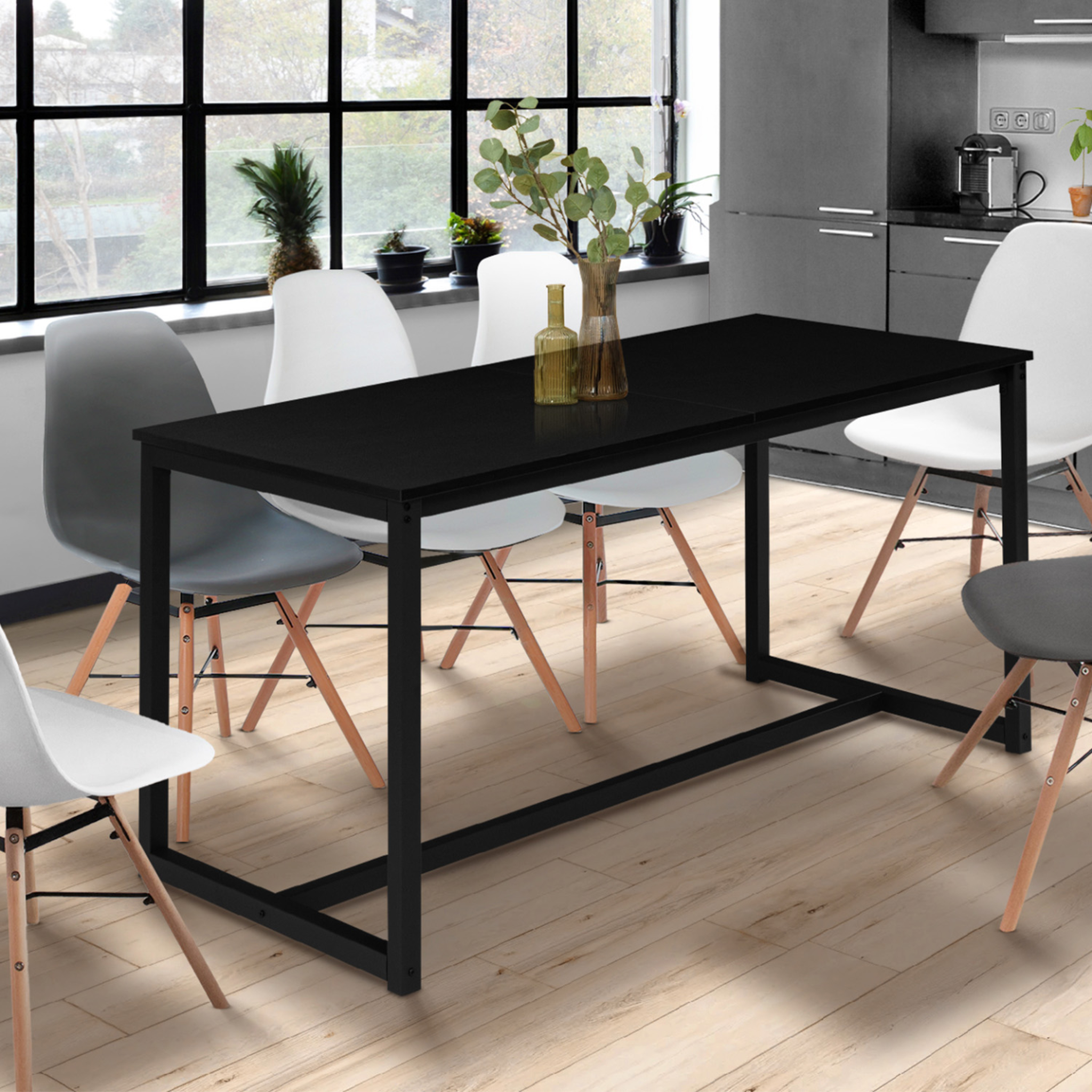 Voir la diapositive 4 : ID MARKET Table à manger extensible rectangle delson 6-10 personnes design industriel 160-200 cm
