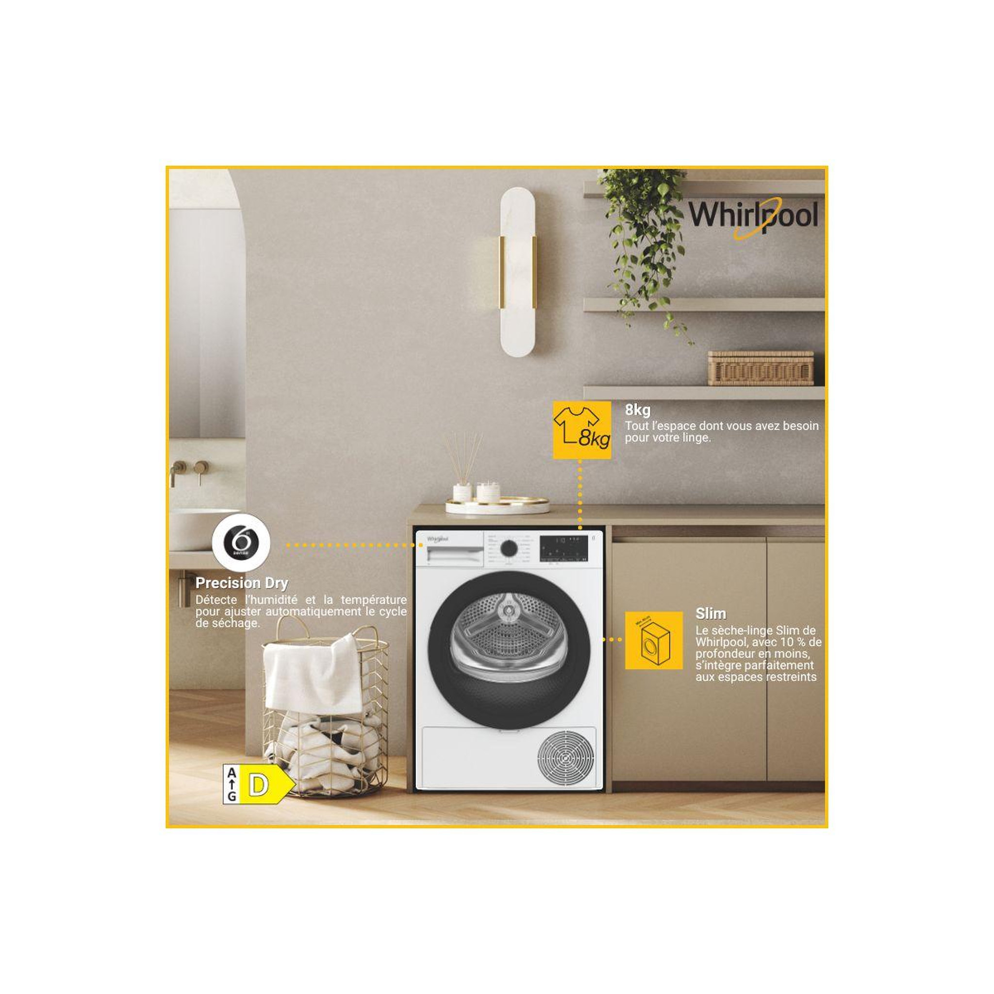 Voir la diapositive 2 : Whirlpool Sèche linge pompe à chaleur cwsd83mwbsfr