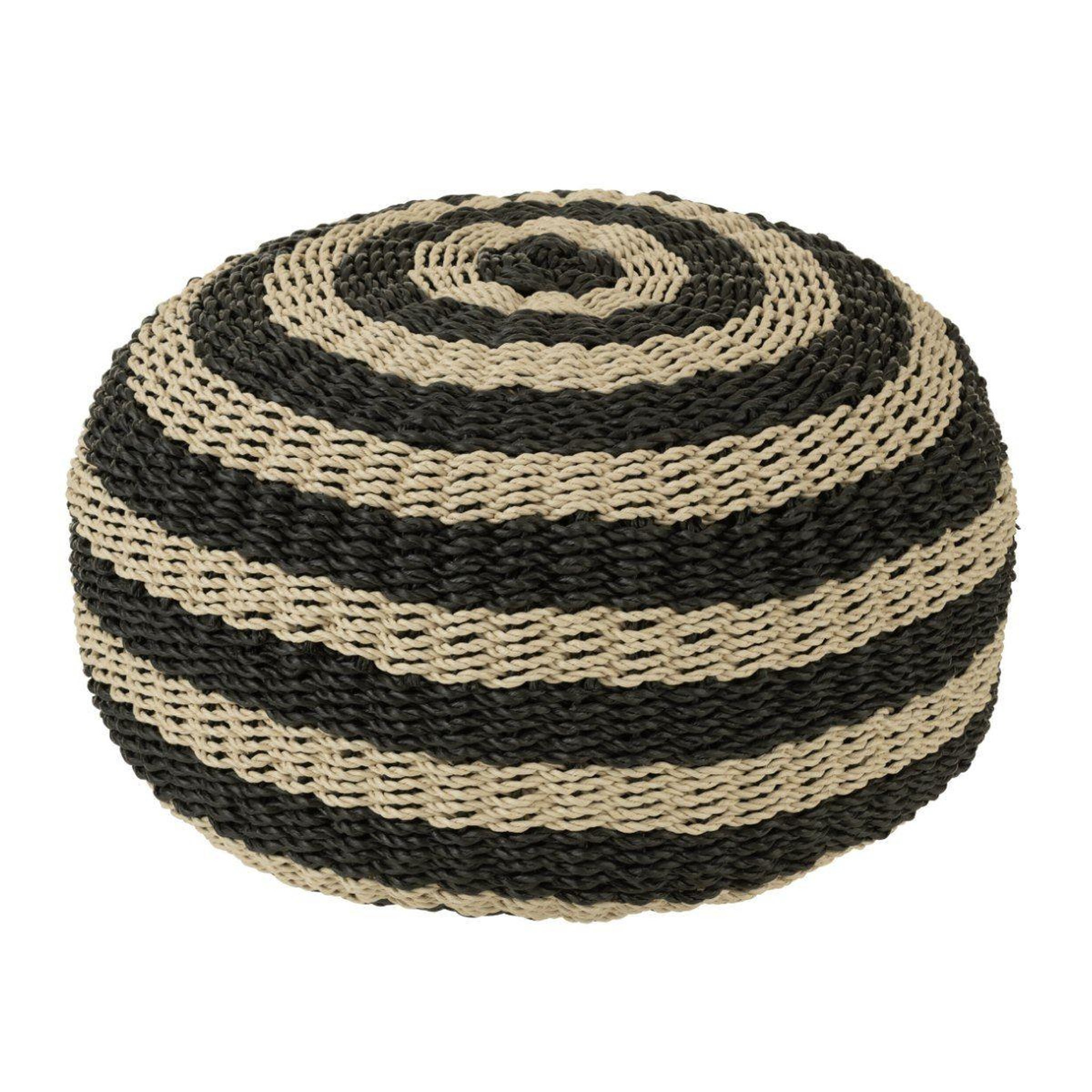 Voir la diapositive 1 : J-LINE Pouf rond à rayure  tissage  50cm noir & naturel