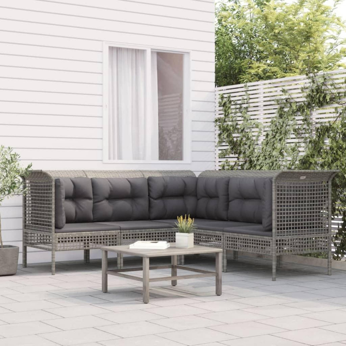 VIDAXL Salon de jardin 5 pcs avec coussins Gris Resine tressee