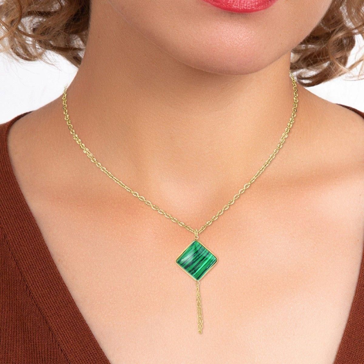 SC BOHEME Collier SC Bohème orné d'une malachite en acier inoxydable