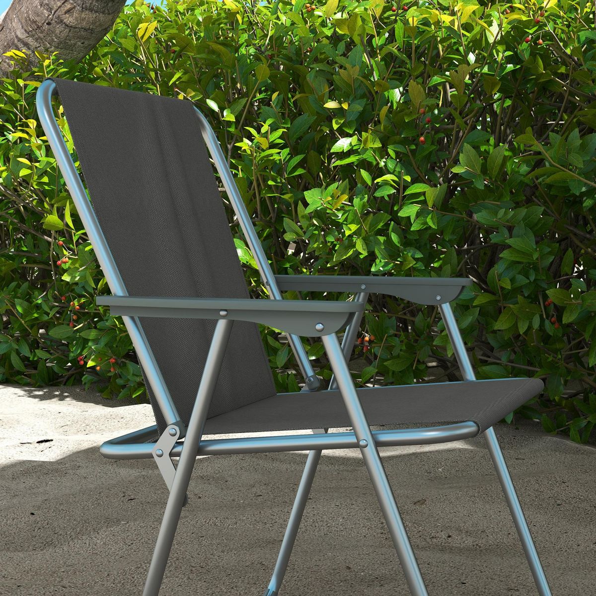 OUTSUNNY Lot de 4 chaises pliantes de jardin chaises de camping plage avec accoudoirs tissu Oxford gris