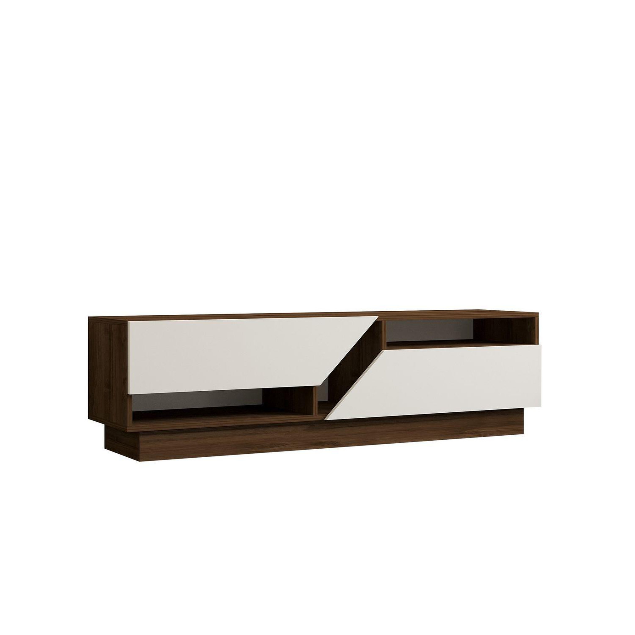 Voir la diapositive 4 : TOILINUX Meuble tv 2 portes basculantes effet bois eliott - marron et blanc