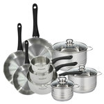 Fackelmann Set de 3 poêles 20 24 28 cm, 3 casseroles 12 16 20 cm et 3 faitouts 16, 20 et 24 cm en inox Fackelmann Geneva