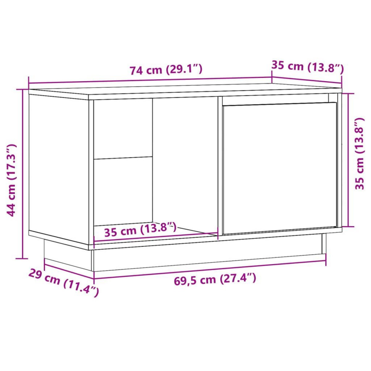 VIDAXL Meuble TV Gris 74x35x44 cm Bois de pin massif