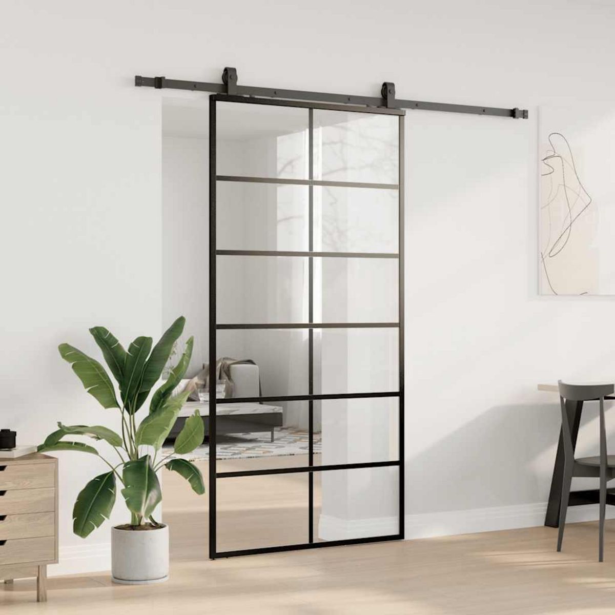 VIDAXL Porte coulissante kit de quincaillerie noir 102x205cm verre ESG