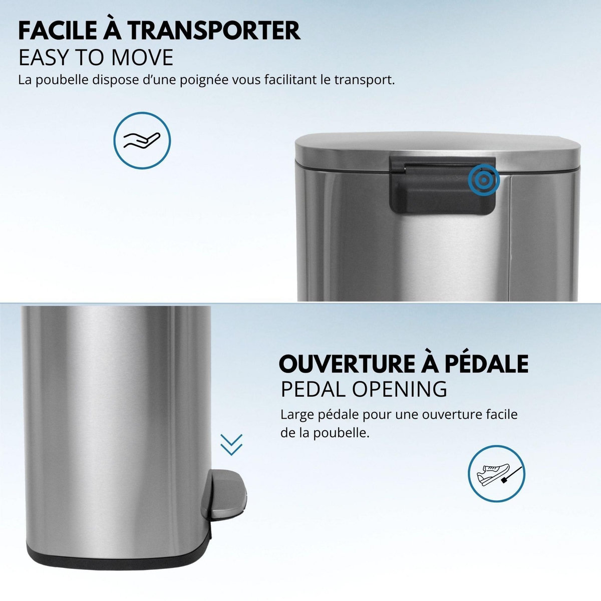 Kitchen move Poubelle de cuisine à pédale ADMIRAL Argent Acier inoxydable 50L