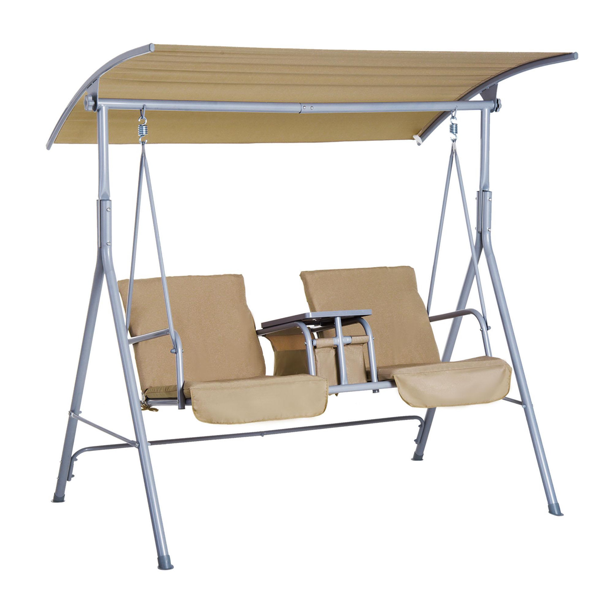 Voir la diapositive 1 : OUTSUNNY Balancelle design de jardin 2 places inclinaison toit réglable tablette rétractable rangement acier gris clair beige