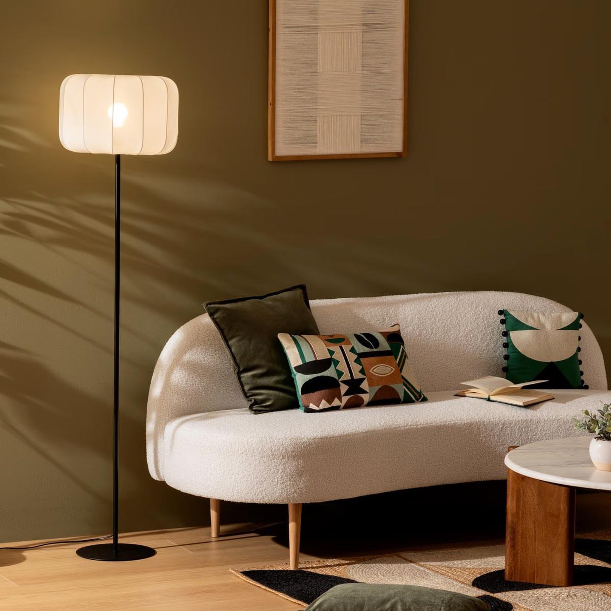 Voir la diapositive 5 : ATMOSPHERA Lampadaire en coton  tobie  37cm blanc & noir