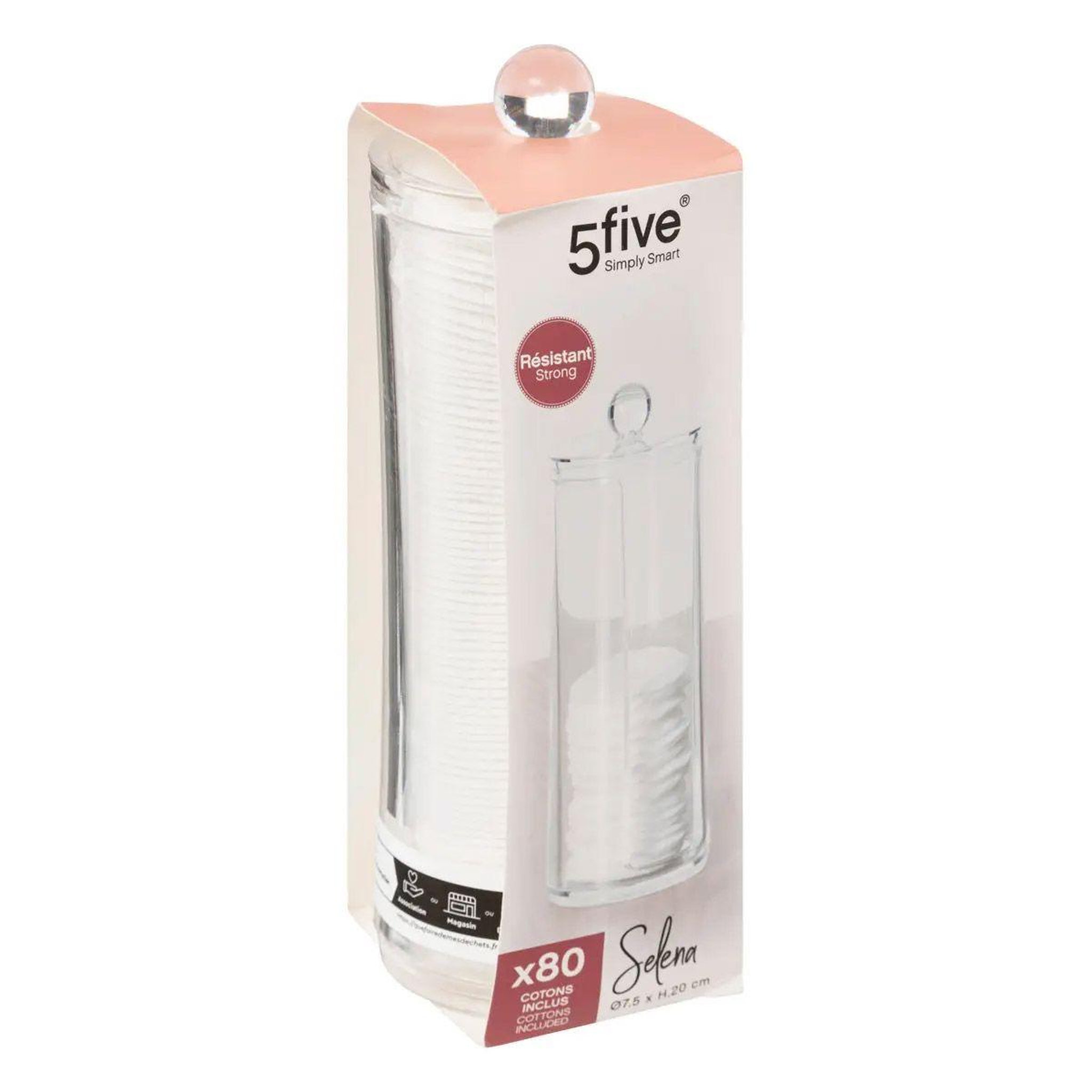 Voir la diapositive 5 : FIVE Distributeur 80 cotons  selena  20cm transparent
