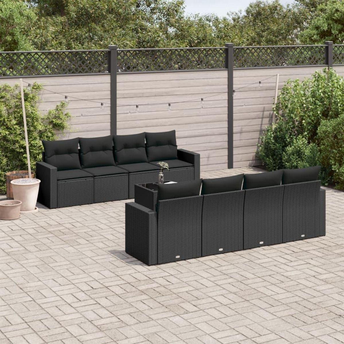 VIDAXL Salon de jardin 9 pcs avec coussins noir resine tressee