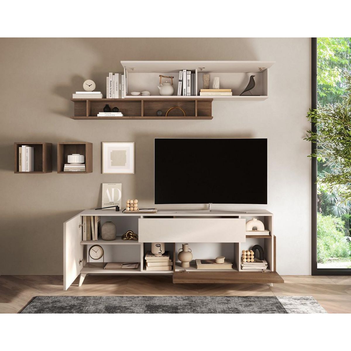 BEST MOBILIER Estelle - meuble tv - 2 portes et 1 tiroir - 181 cm