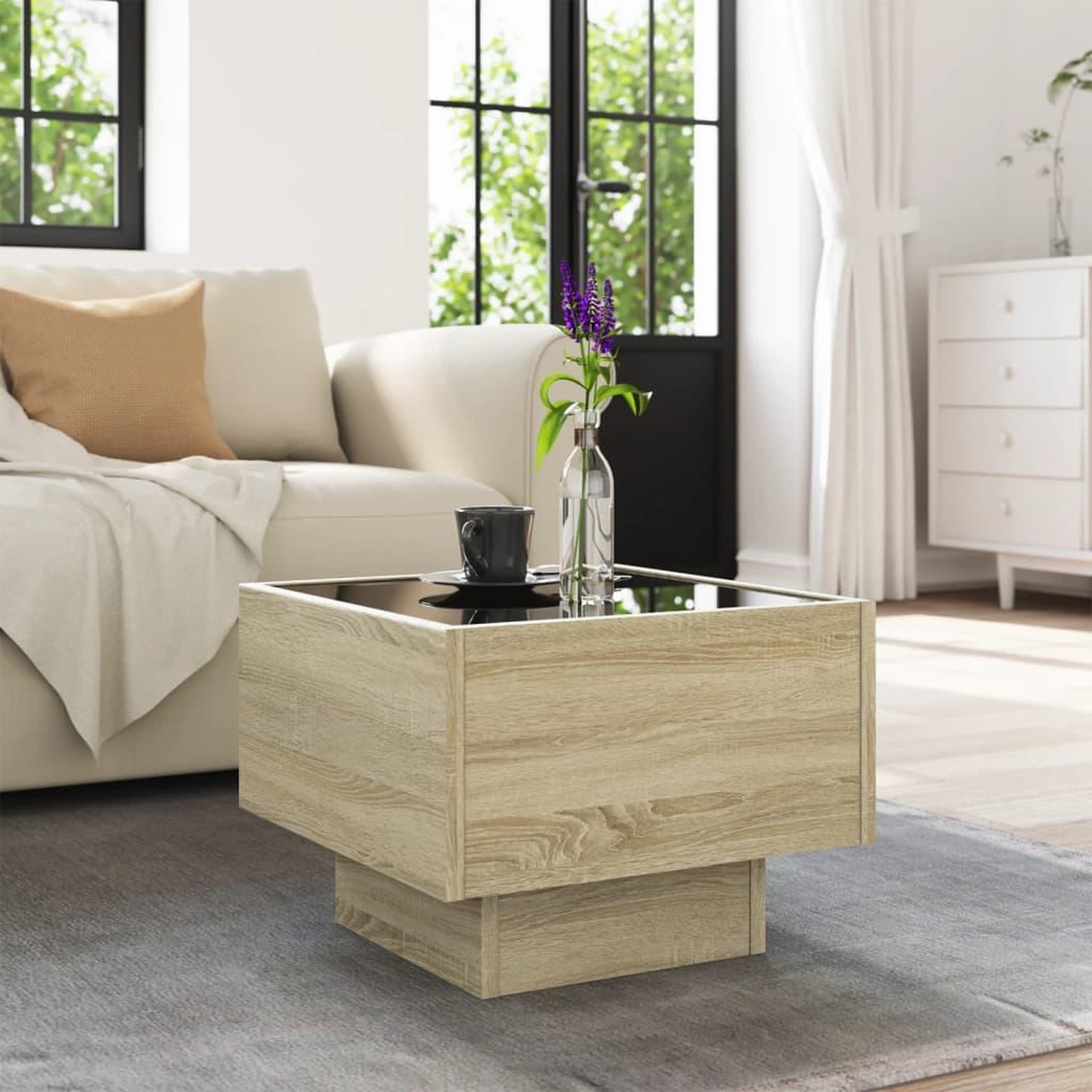 Voir la diapositive 4 : VIDAXL Table d'appoint et LED chene sonoma 40x40x30 cm bois ingenierie