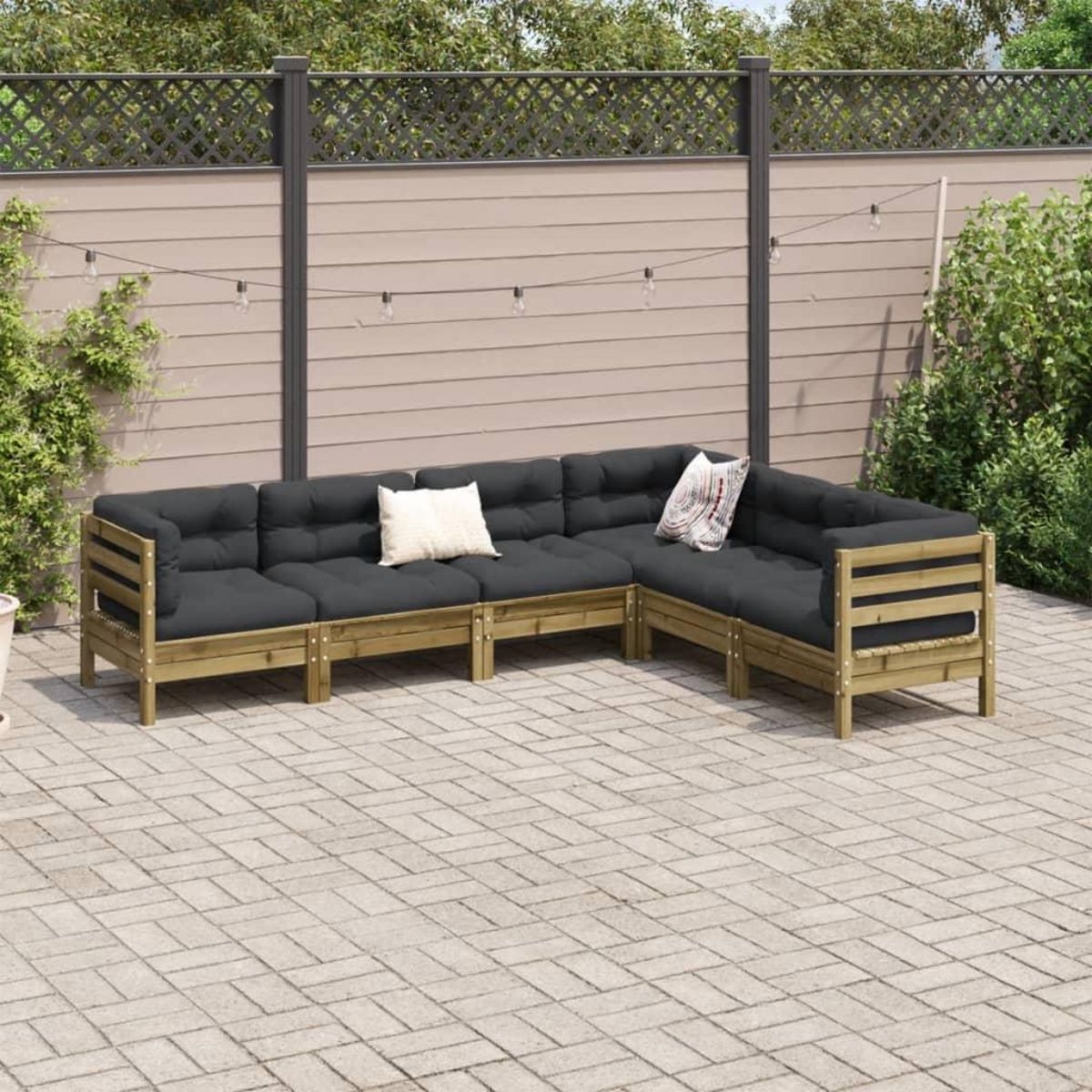 VIDAXL Salon de jardin 6 pcs avec coussins bois de pin impregne