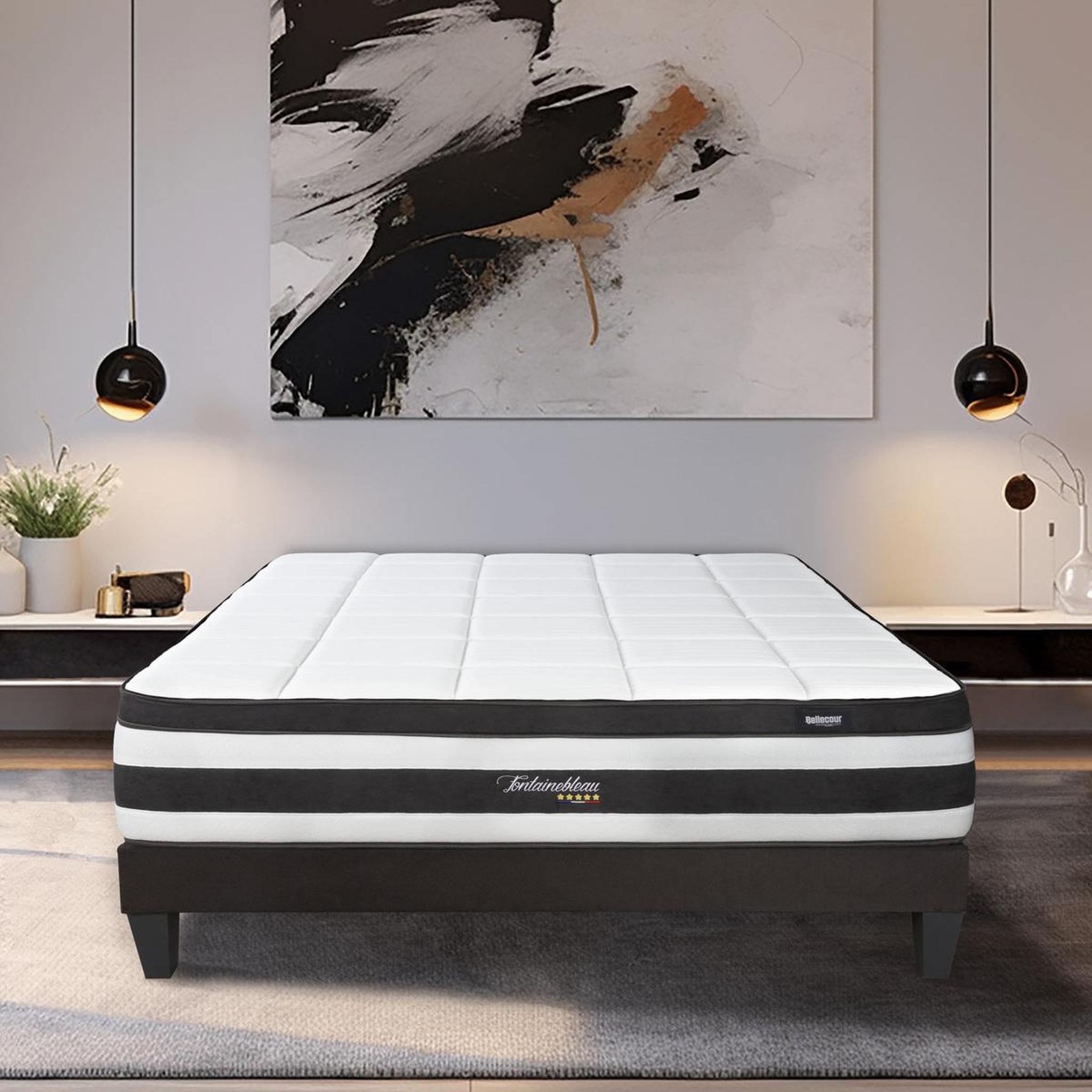 Voir la diapositive 2 : BELLECOUR Bellecour literie | ensemble fontainebleau | matelas ressorts ensachés + sommier bois