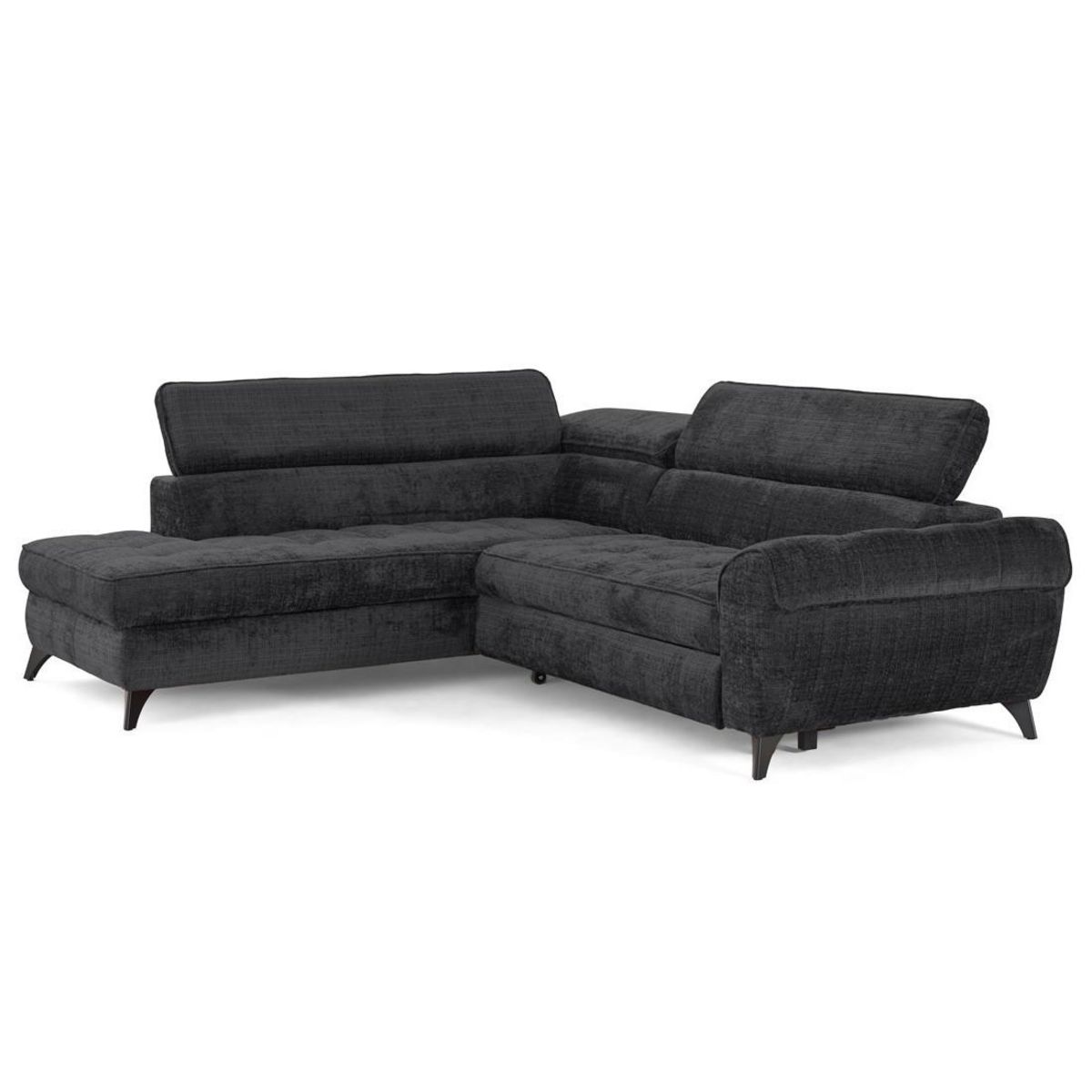 LISA DESIGN Marlo - canapé d'angle gauche 5 places convertible avec coffre et têtières en velours texturé