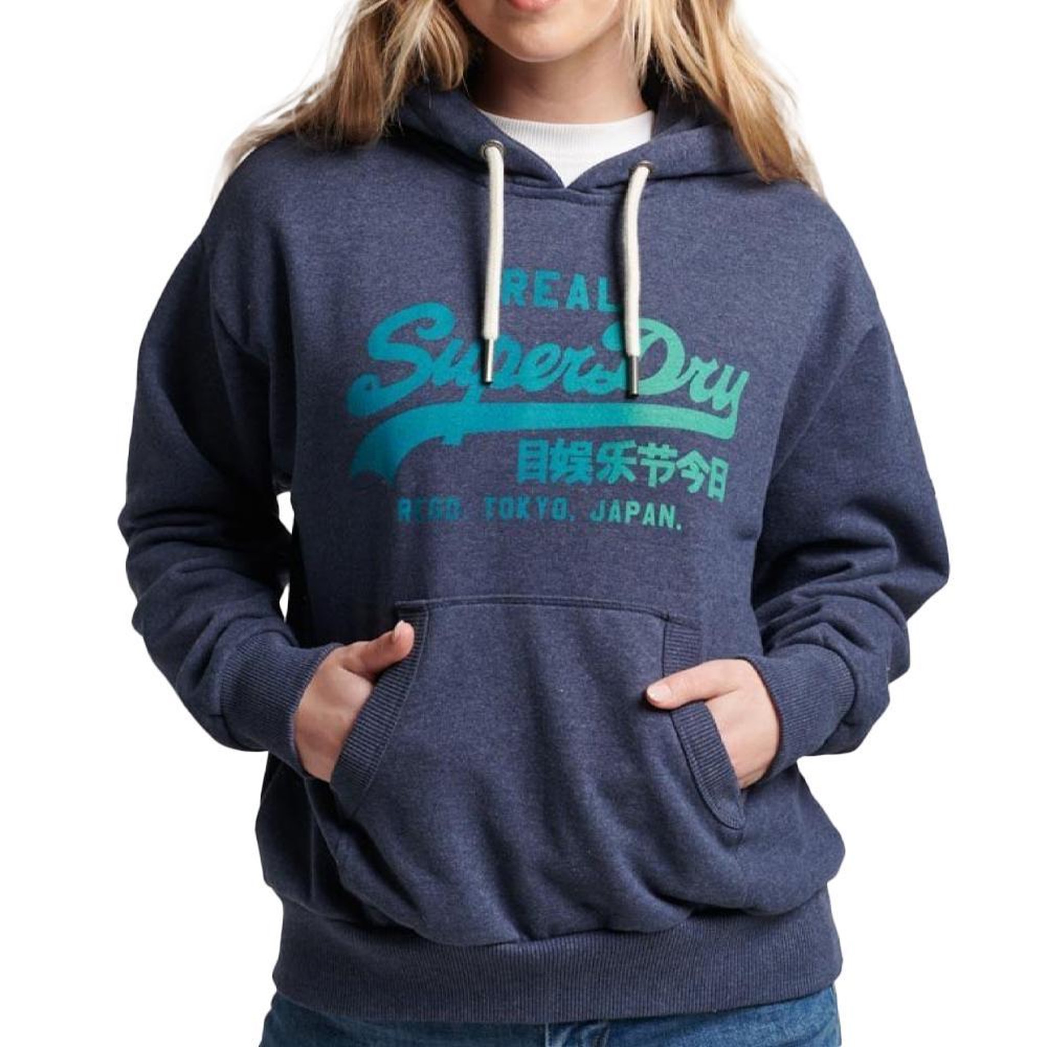 SUPERDRY Sweat à Capuche Marine Femme Superdry Tonal Vl Graphic. Coloris disponibles : Bleu