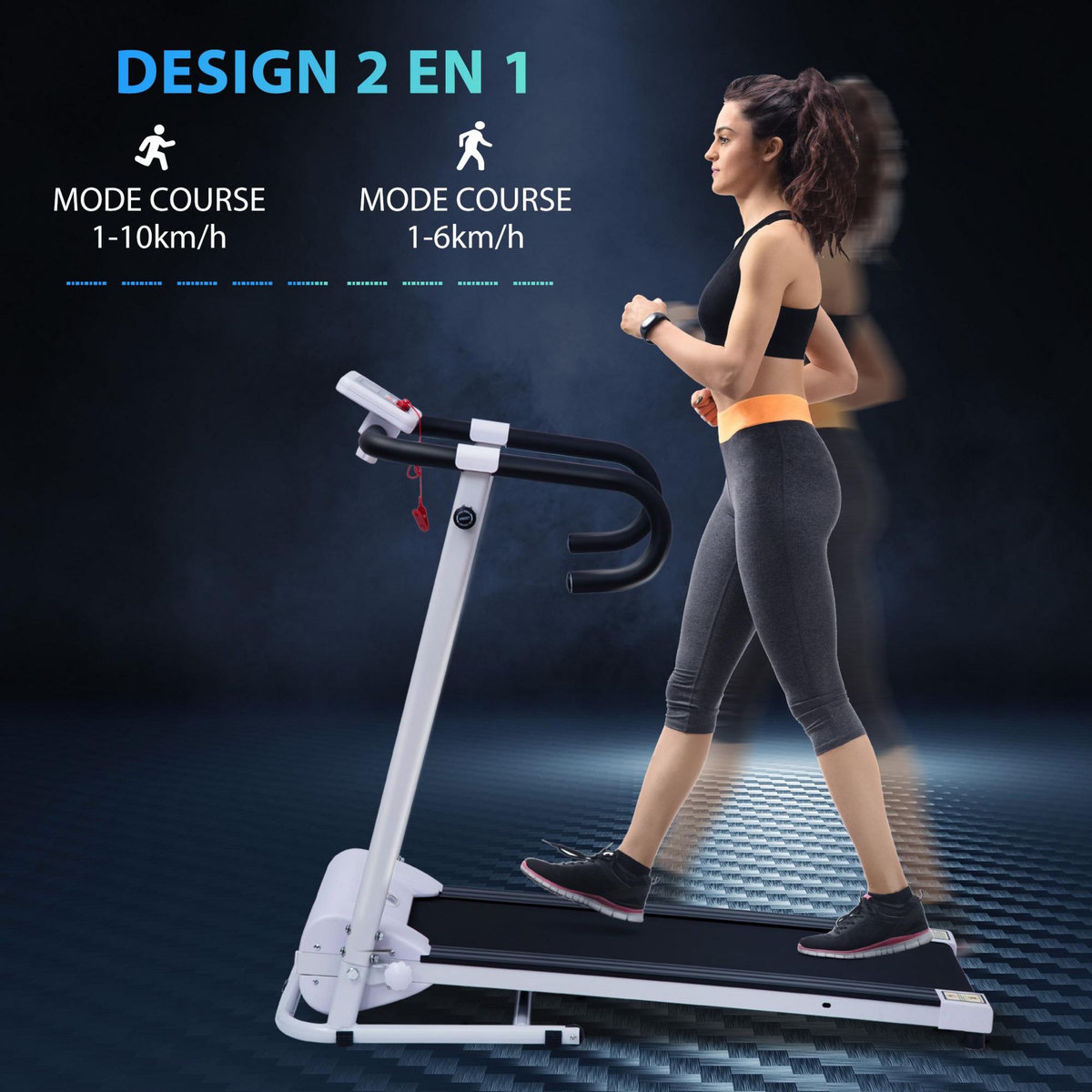 HOMCOM Tapis de course électrique pliable 500 W 1-10 Km/H écran LCD multifonctions acier noir et blanc