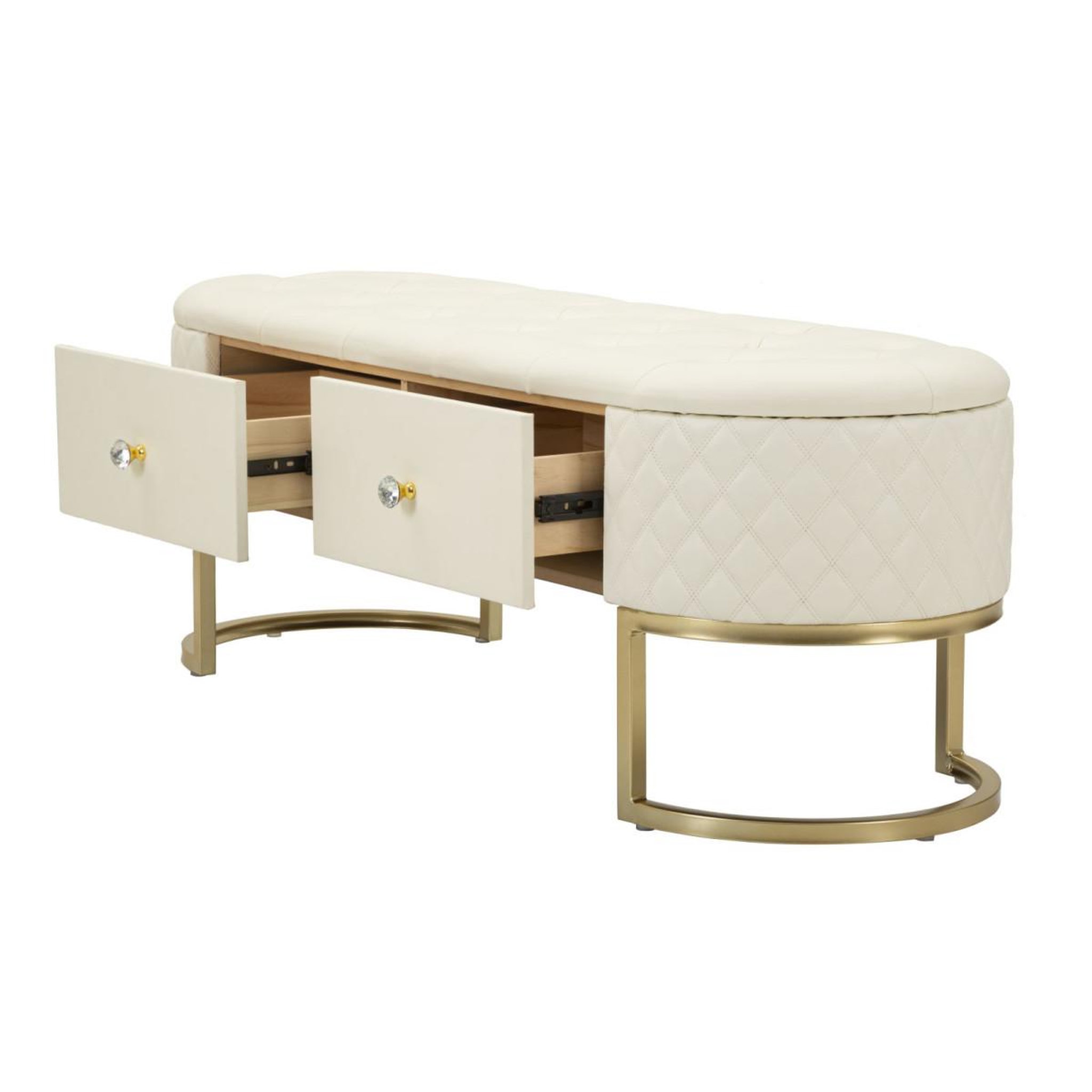 Voir la diapositive 3 : Paris Prix Banc avec 2 tiroirs  sharon  120cm blanc & or