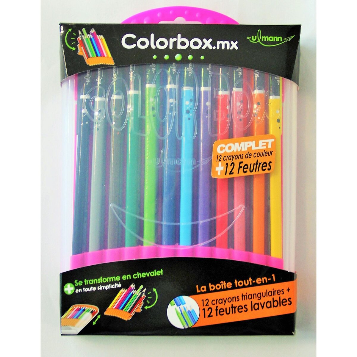 ULMANN  Coffret de coloriage 12 feutres lavables + 12 crayons de couleurs Colorbox MX rose