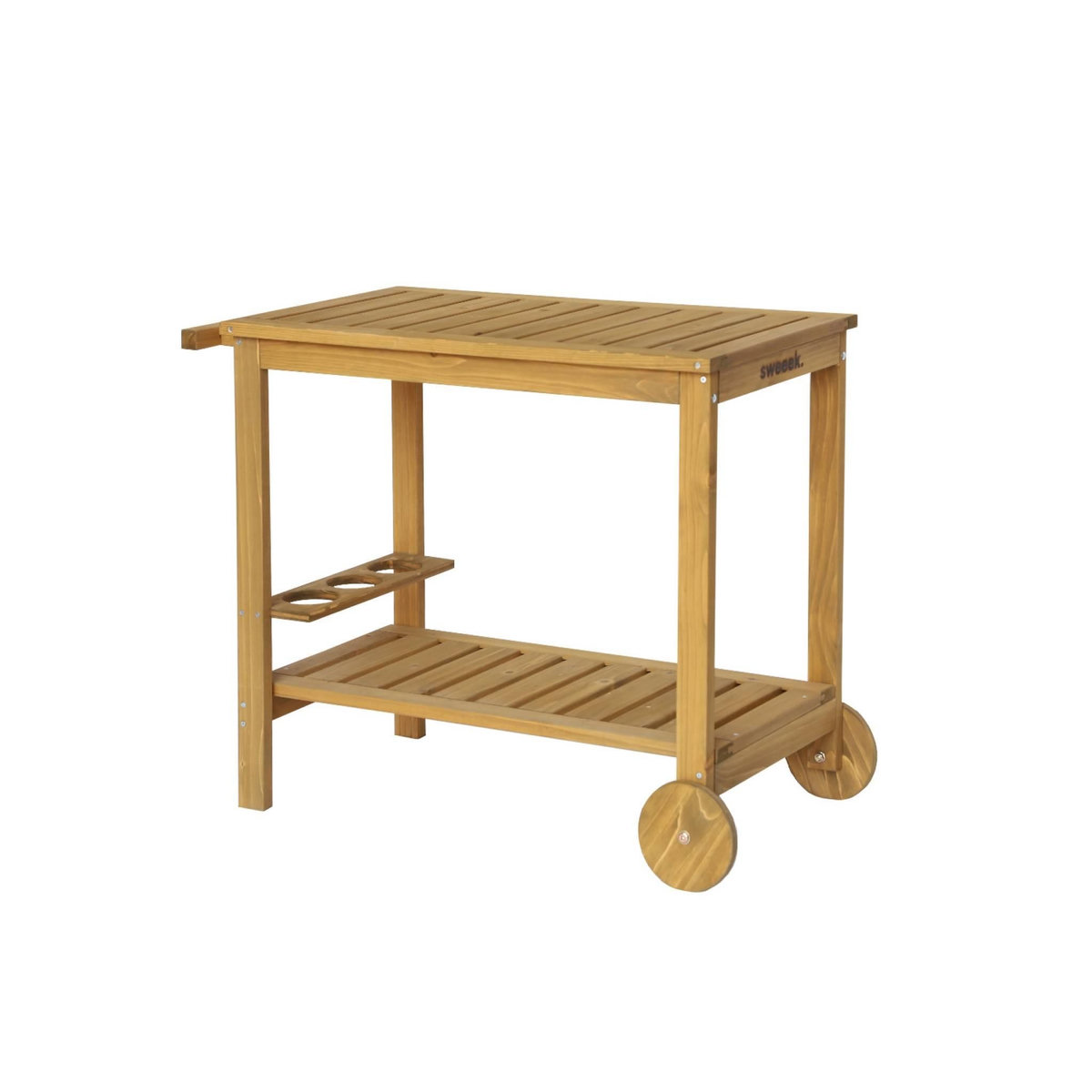 SWEEEK Desserte extérieure 95 cm en bois avec roues et poignée. Bois naturel. L 95 x l 47 x h 74cm