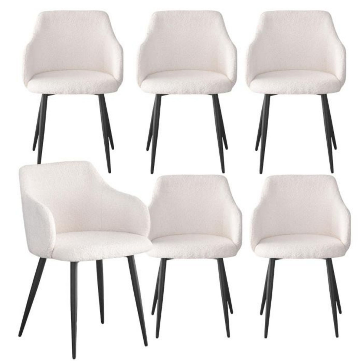 Paris Prix Lot de 6 Chaises Tissu Bouclette  Valeria  79cm Crème & Noir