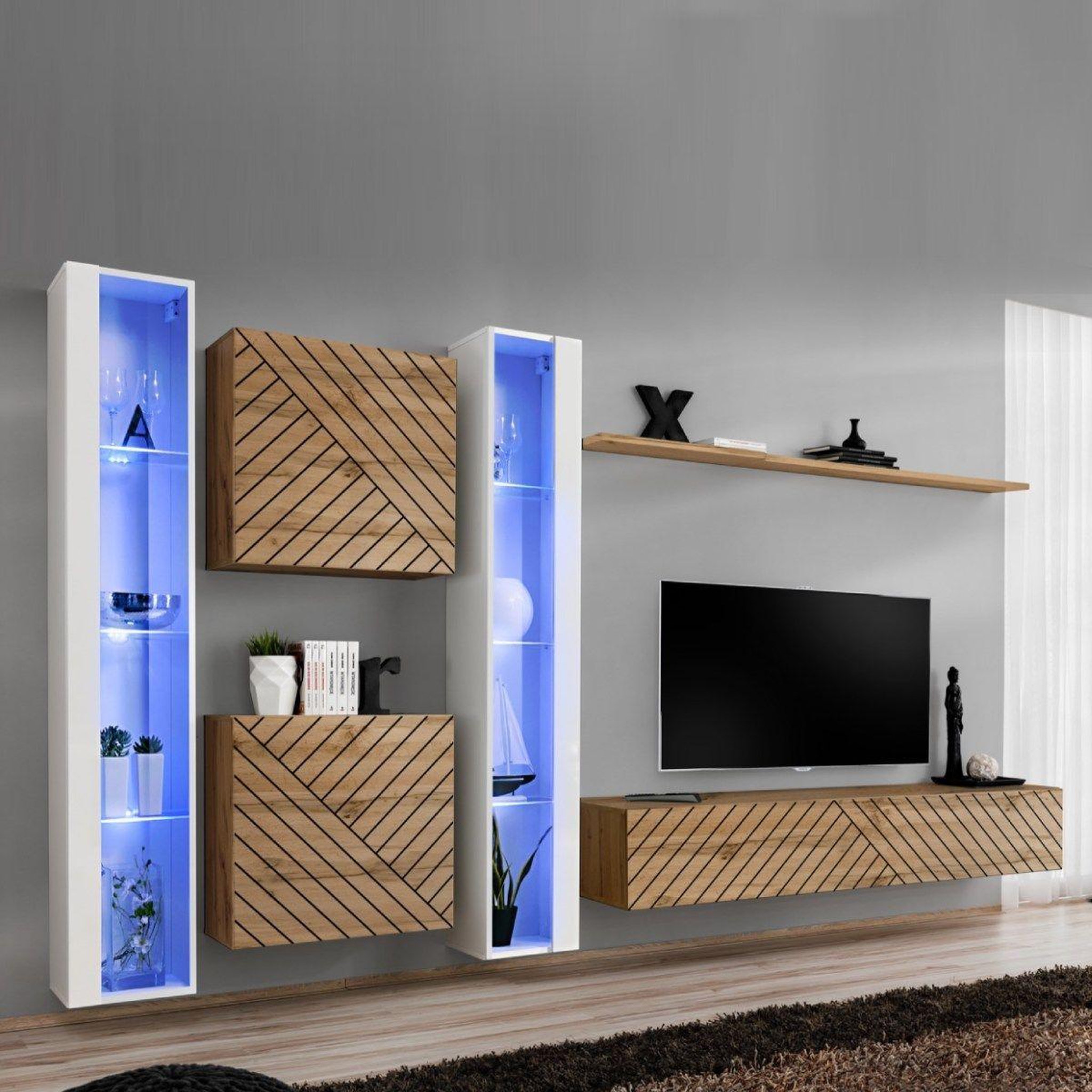Paris Prix Ensemble meuble tv  switch lamel xvi  330cm naturel & blanc