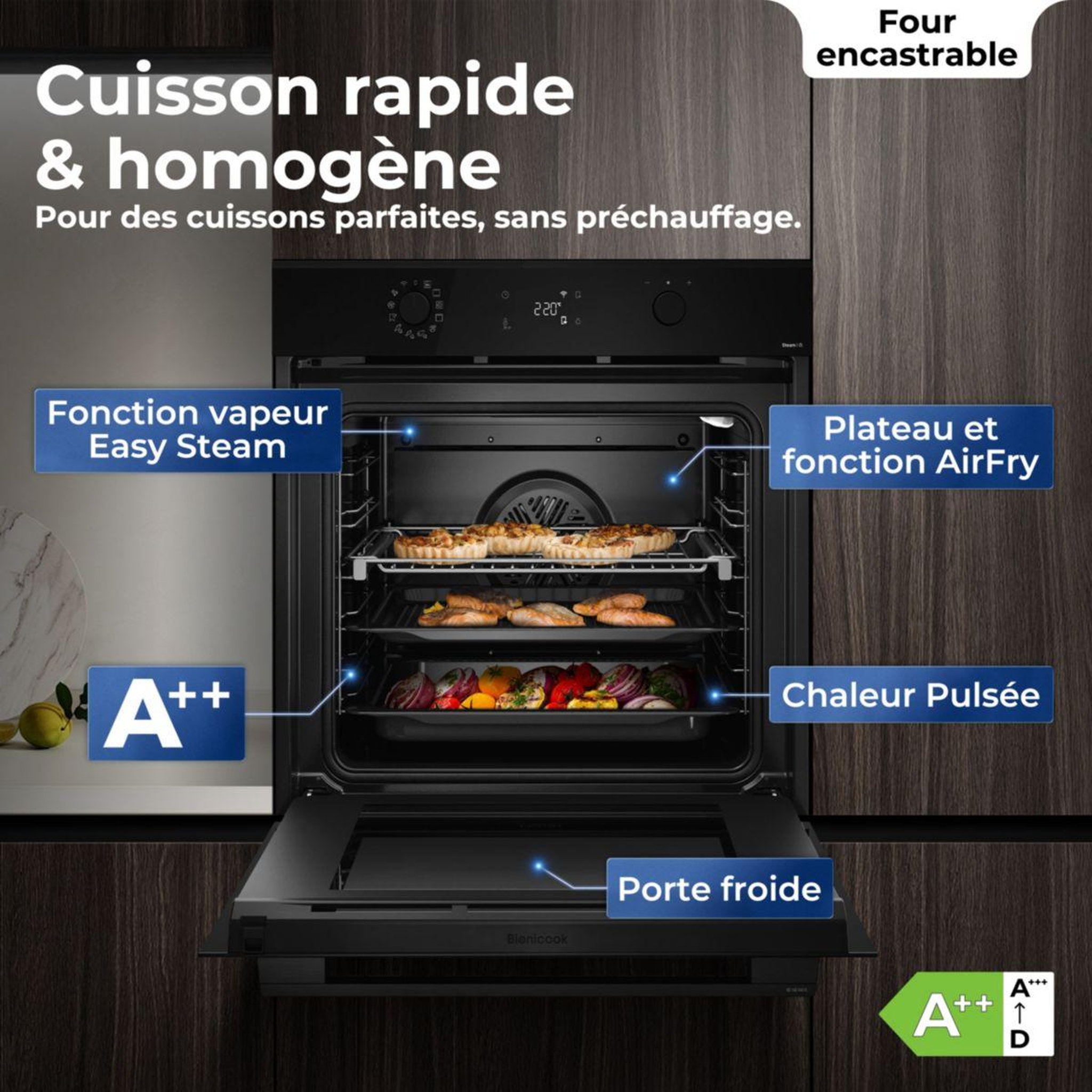Voir la diapositive 2 : HAIER Four encastrable id2p5b5eytb - pyrolyse - hydrolyse - chaleur pulsée - porte froide - rails télescopiques