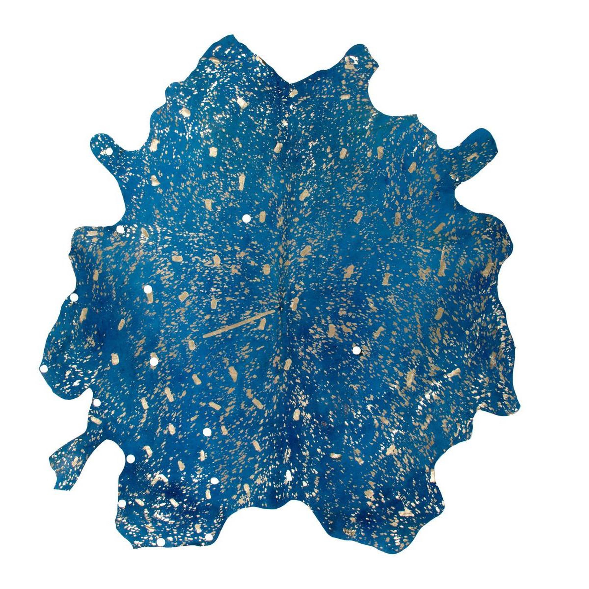 Paris Prix Tapis peau de vache  glam  bleu & or. Coloris disponibles : Bleu