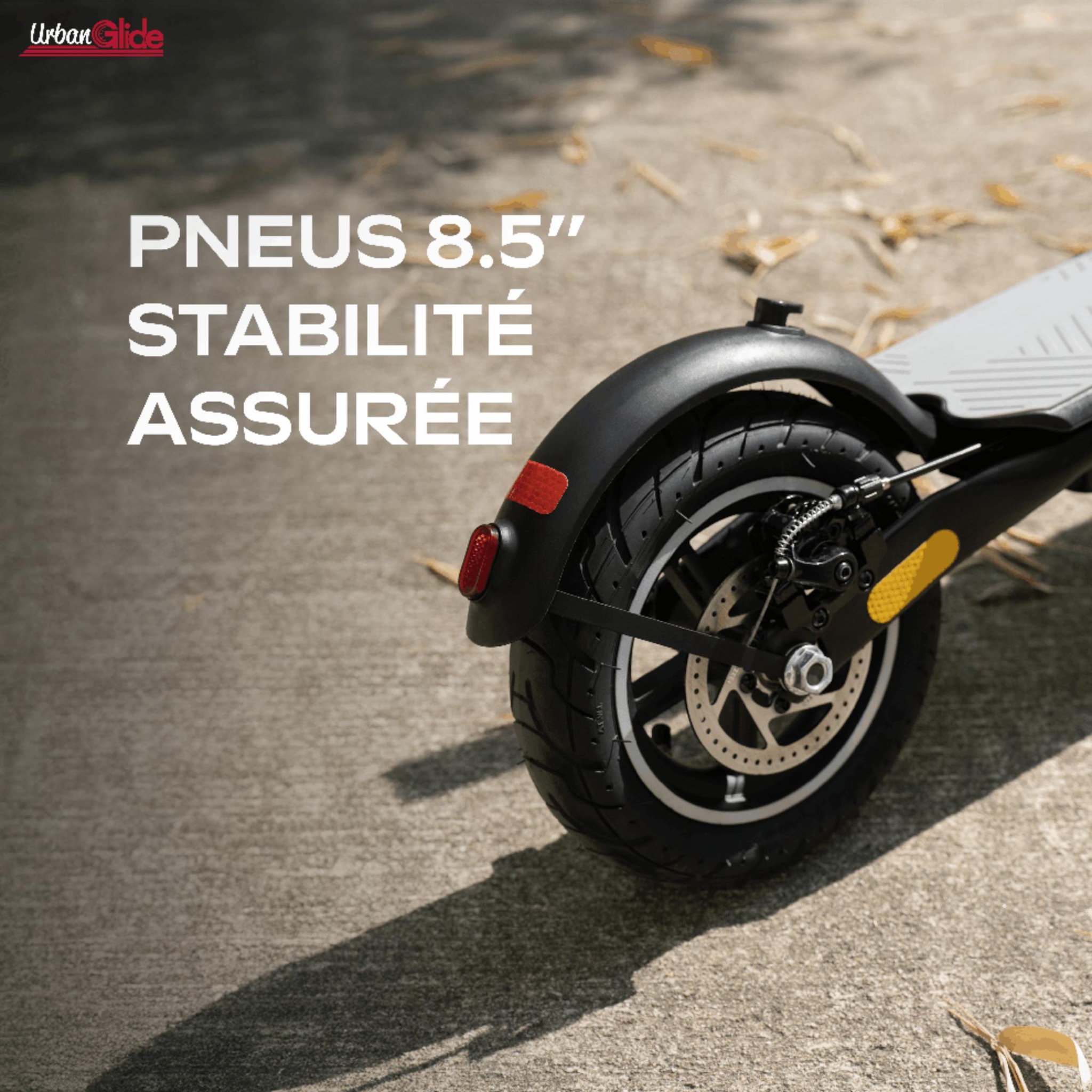 Voir la diapositive 6 : URBANGLIDE 85 evo – poids 15kg – pneu 8,5  gonflable – trottinette électrique urbanglide – autonomie jusqu'a 15 km – batterie 25.2v
