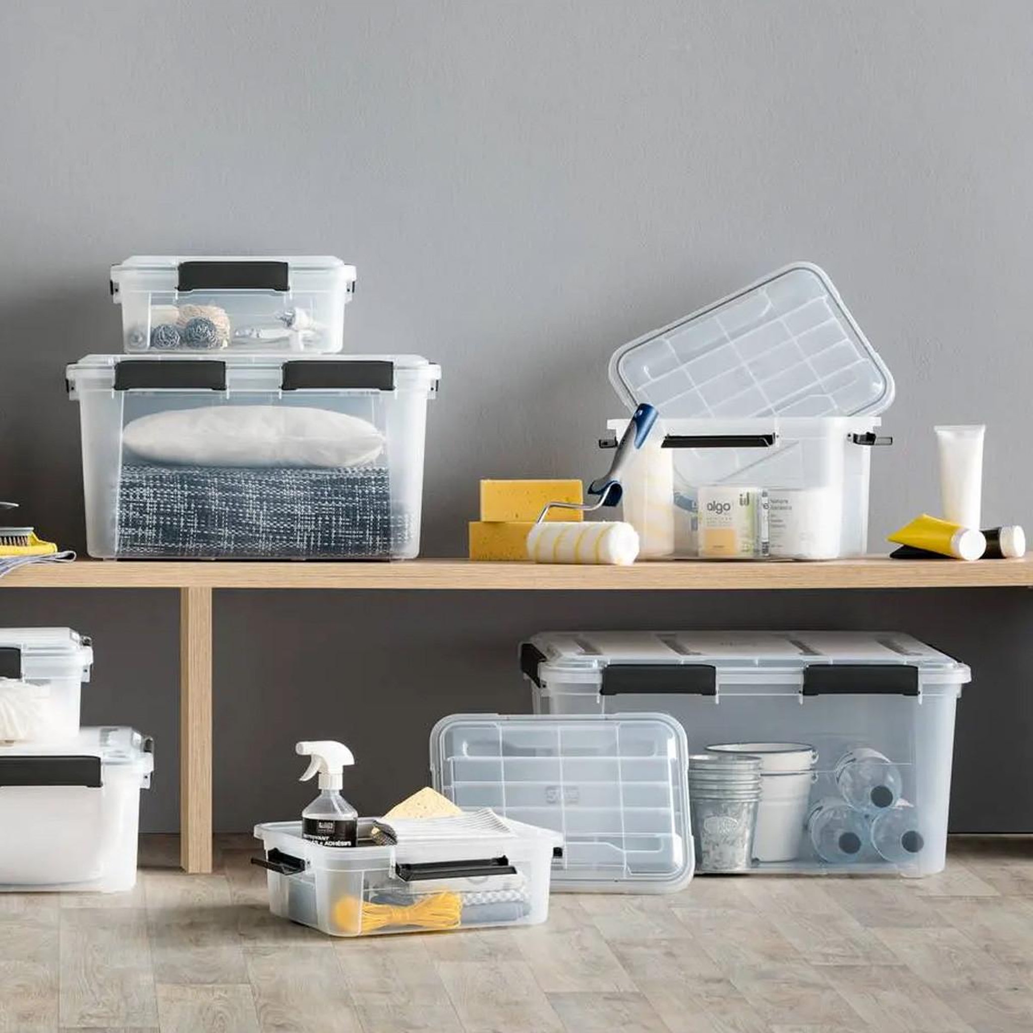 Voir la diapositive 2 : FIVE Boîte de rangement à clips  protect  18l transparent